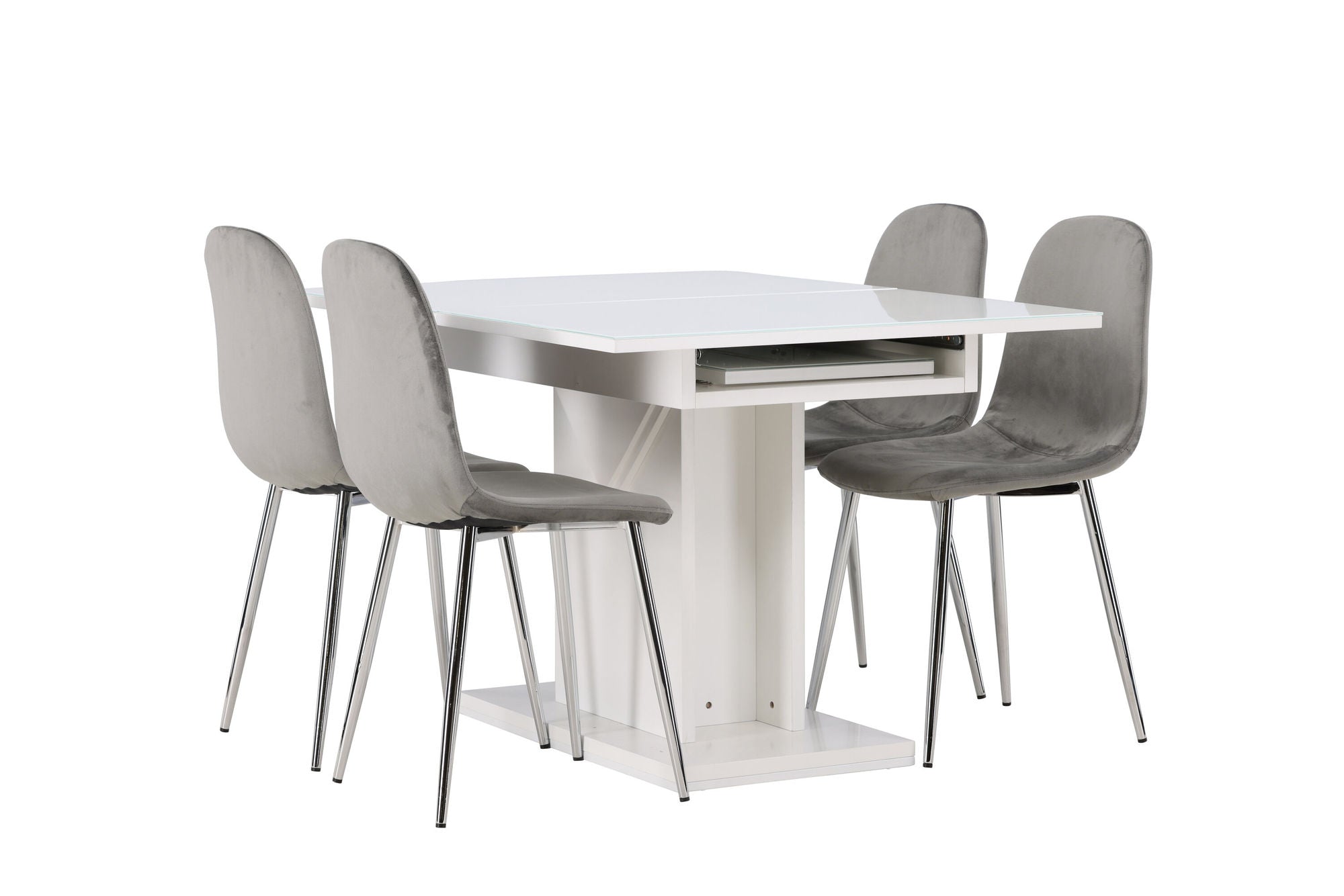 Venture Home Pluto spisebord 120/160*90- White / MDF Glass +Eva Spisebordsstol - Light grey / Light grey Velvet _4