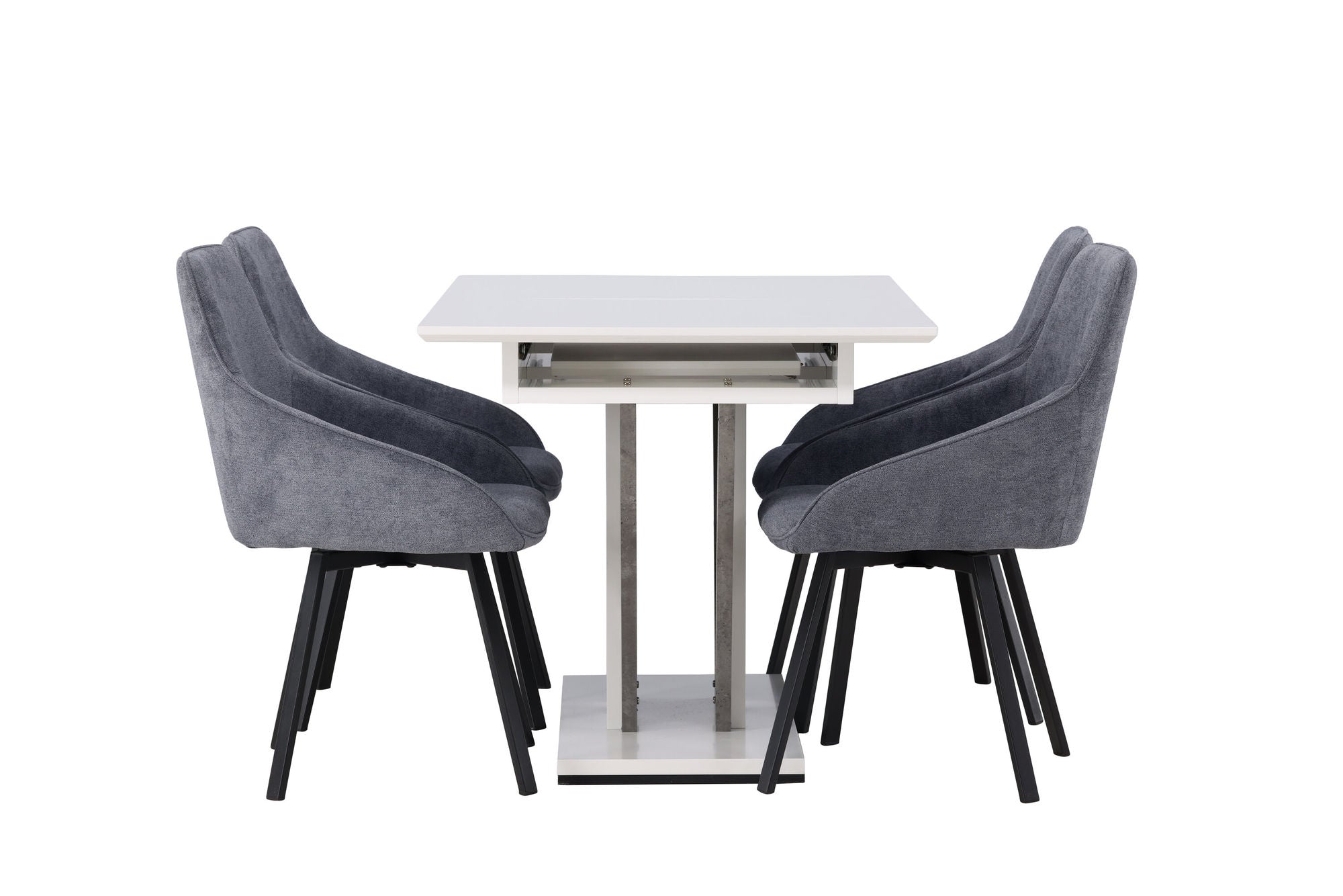 Venture Home Disa spisebord 120/160*80 - White / Grey MDF +Rosie Spisebordsstol - Black / Dark grey Fabric _4