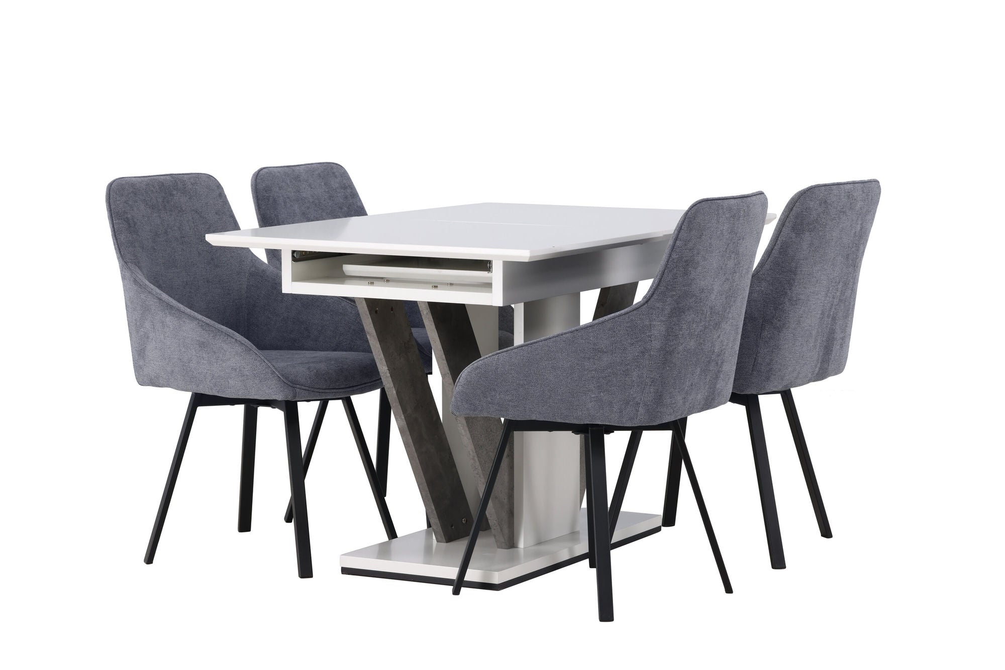 Venture Home Disa spisebord 120/160*80 - White / Grey MDF +Rosie Spisebordsstol - Black / Dark grey Fabric _4