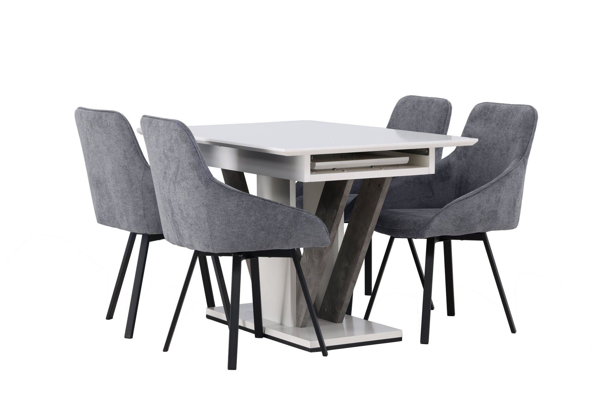 Venture Home Disa spisebord 120/160*80 - White / Grey MDF +Rosie Spisebordsstol - Black / Dark grey Fabric _4