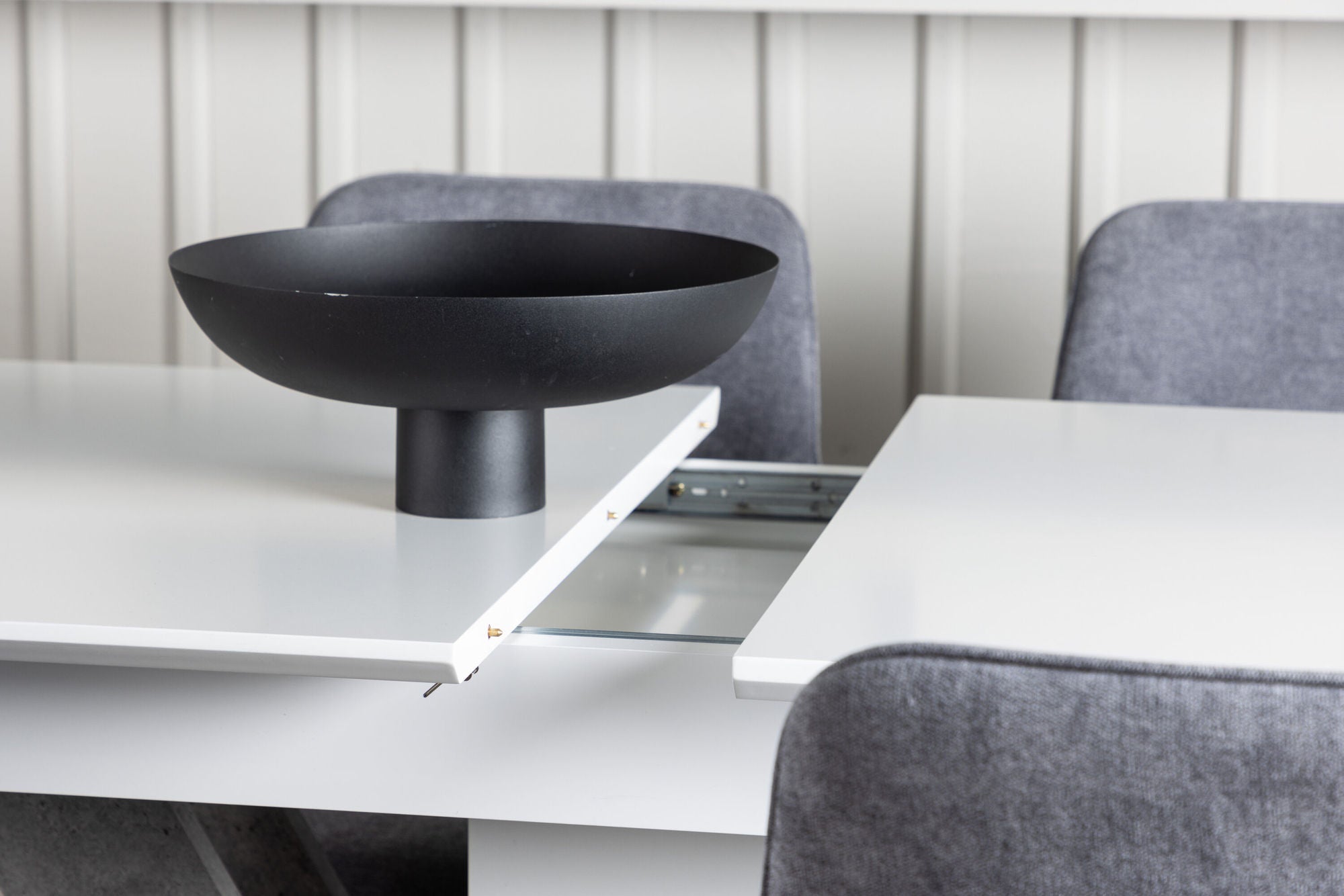 Venture Home Disa spisebord 120/160*80 - White / Grey MDF +Rosie Spisebordsstol - Black / Dark grey Fabric _4