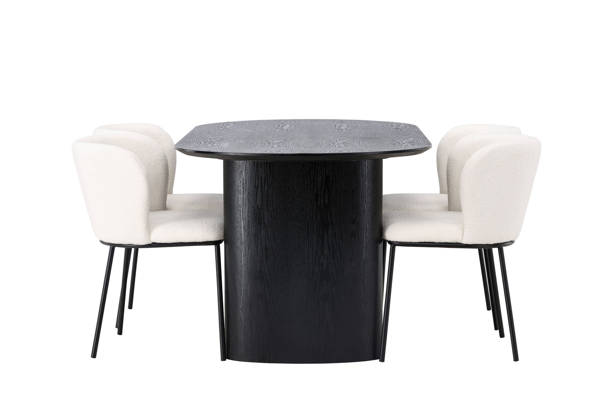 Venture Home Isolde spisebord 180*75 - Black / Black MDF +Edina Spisebordsstol - Black / White Boucle _4
