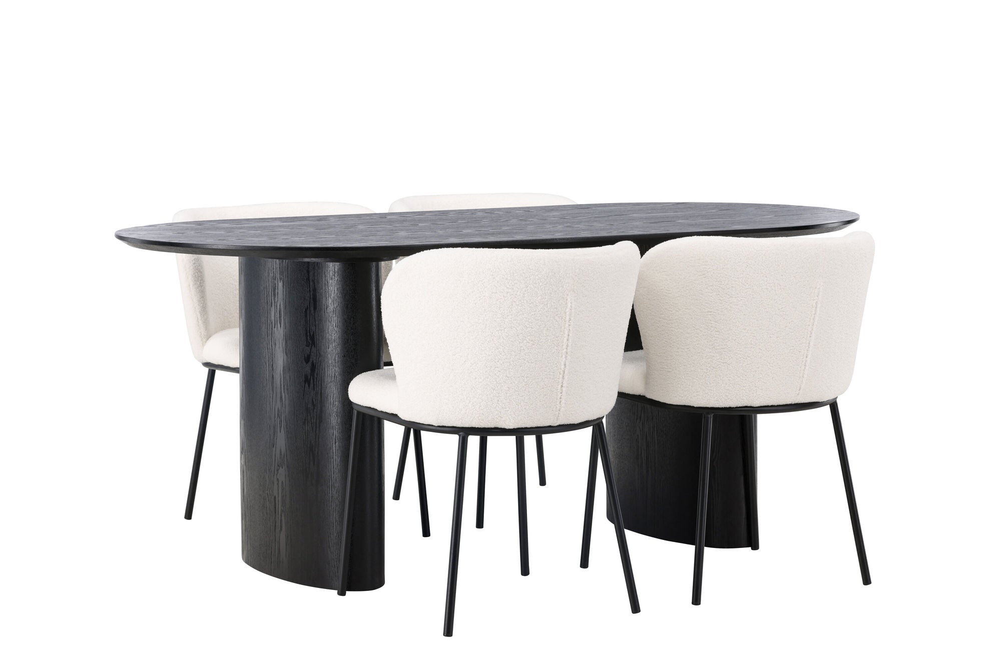 Venture Home Isolde spisebord 180*75 - Black / Black MDF +Edina Spisebordsstol - Black / White Boucle _4