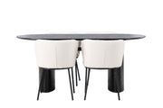 Venture Home Isolde spisebord 180*75 - Black / Black MDF +Edina Spisebordsstol - Black / White Boucle _4