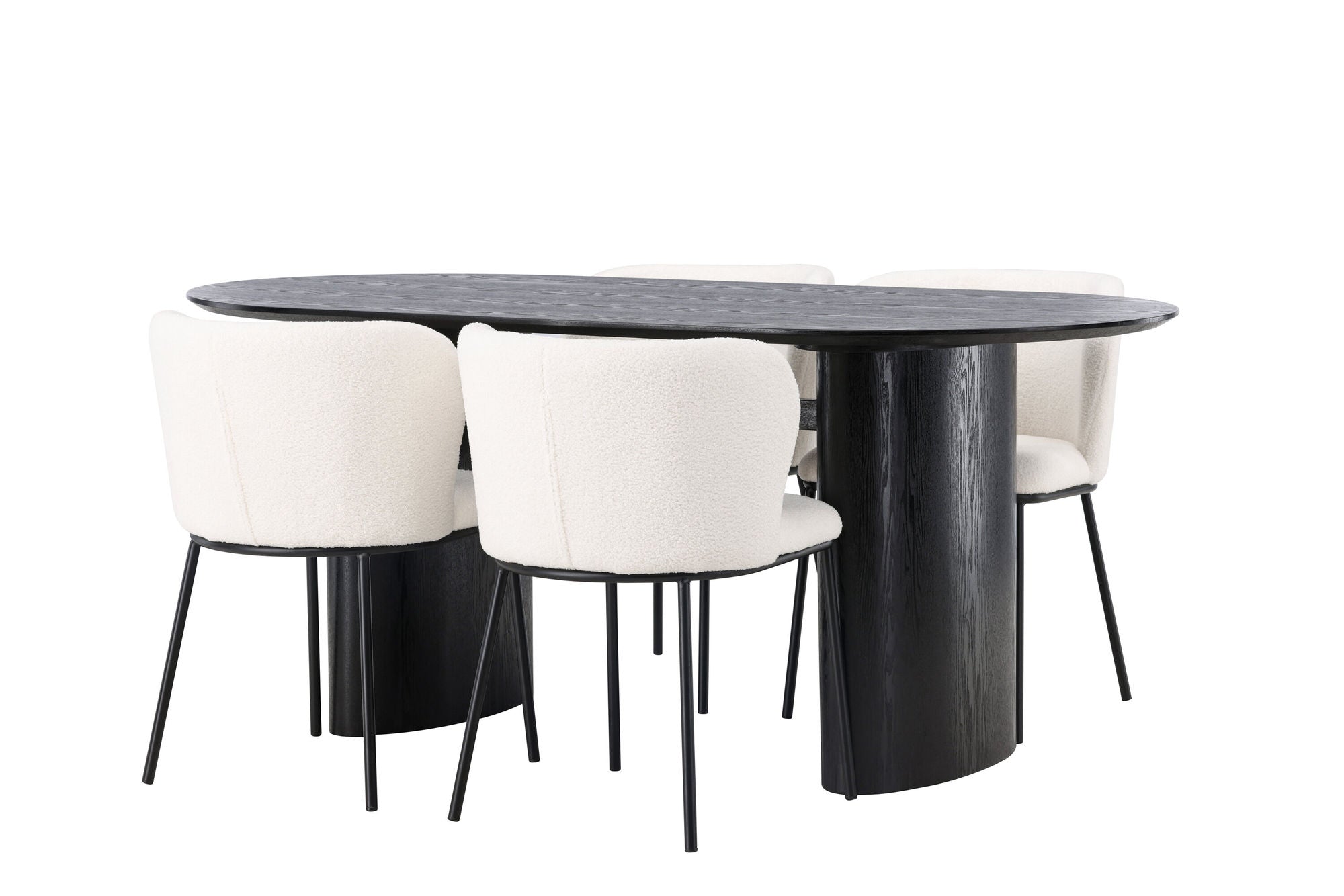 Venture Home Isolde spisebord 180*75 - Black / Black MDF +Edina Spisebordsstol - Black / White Boucle _4
