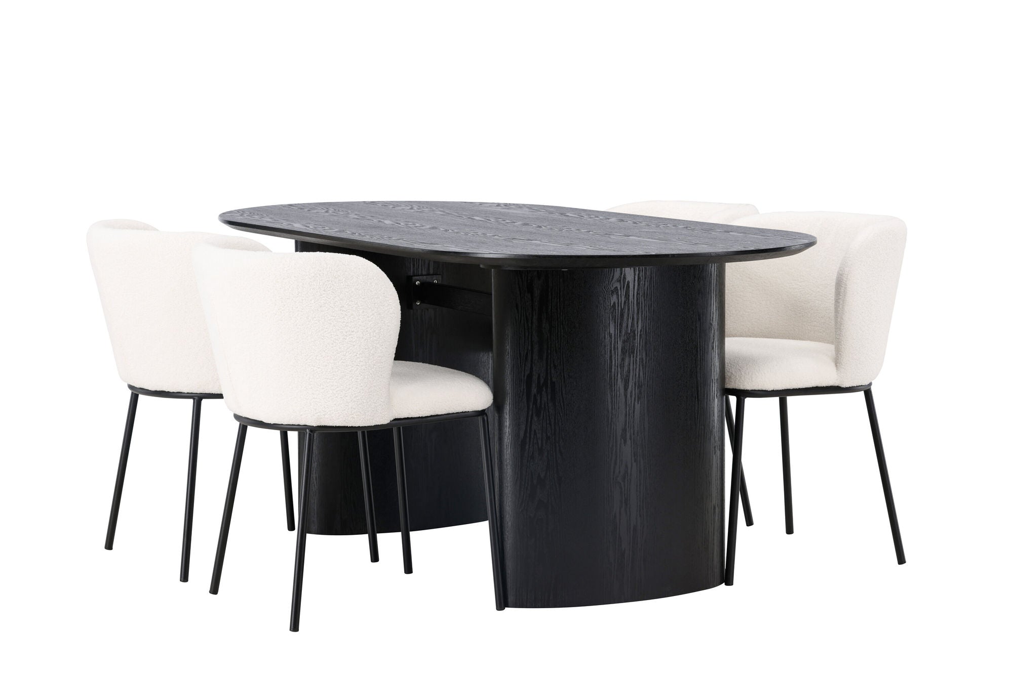 Venture Home Isolde spisebord 180*75 - Black / Black MDF +Edina Spisebordsstol - Black / White Boucle _4