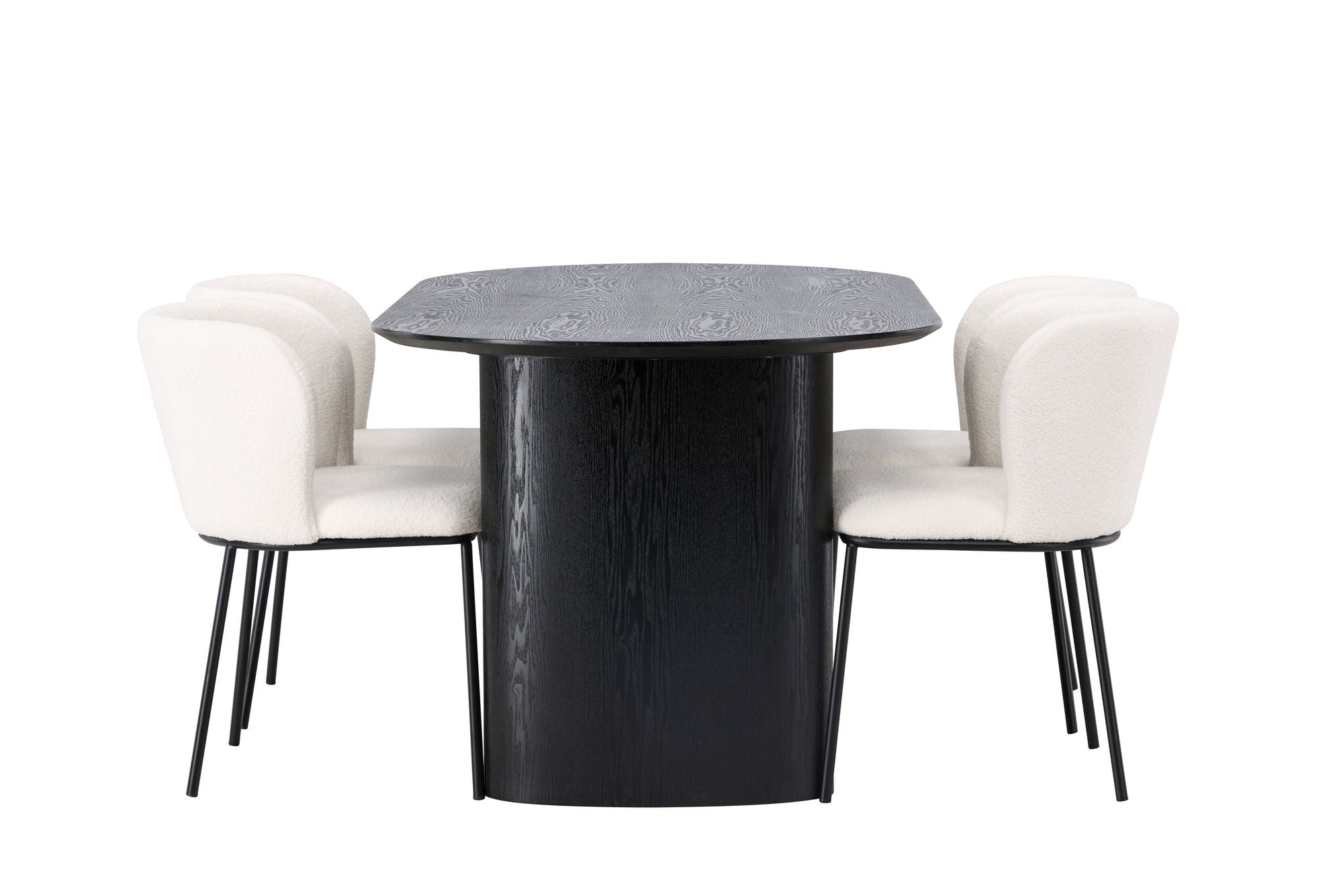 Venture Home Isolde spisebord 180*75 - Black / Black MDF +Edina Spisebordsstol - Black / White Boucle _4