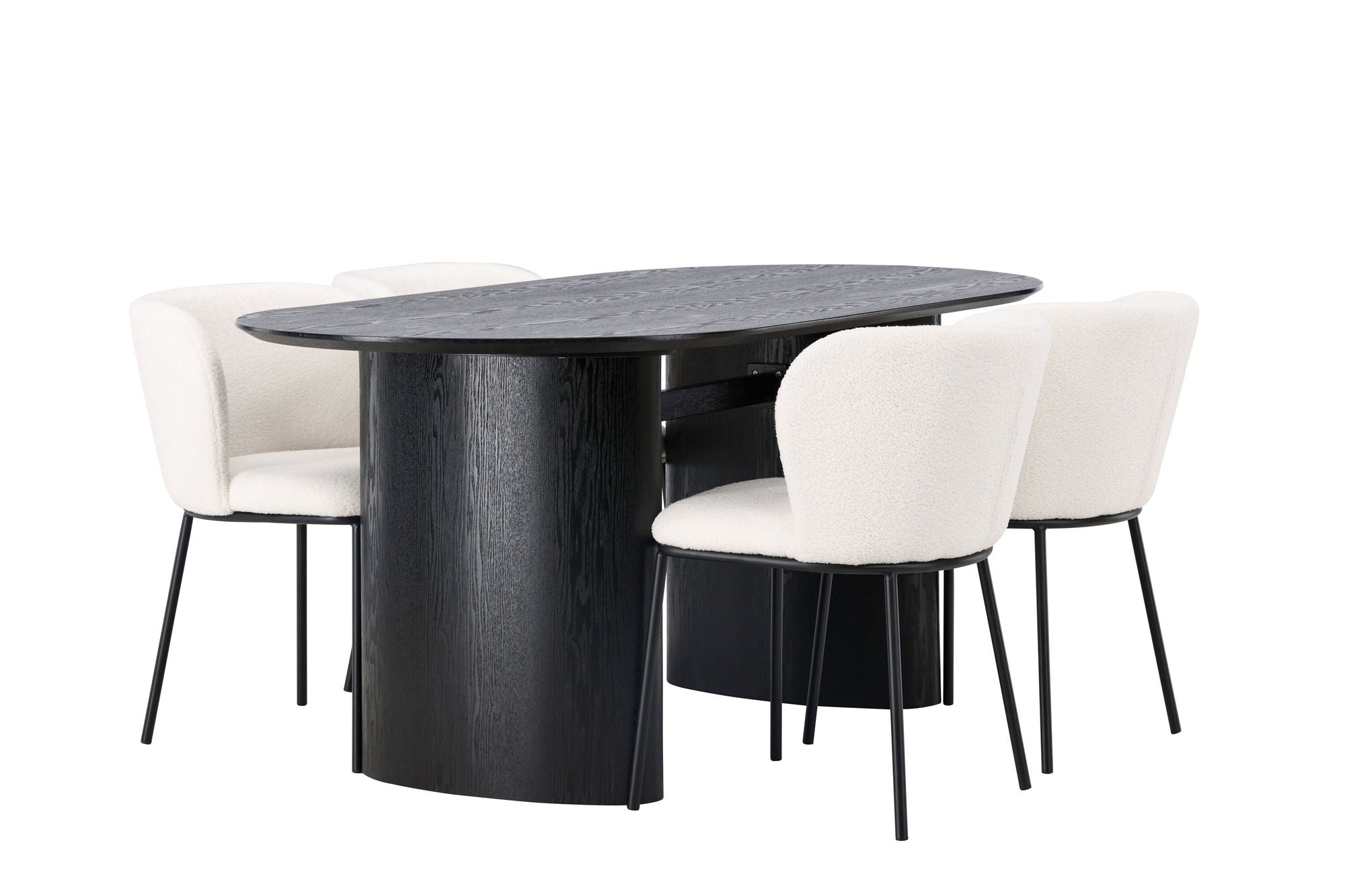 Venture Home Isolde spisebord 180*75 - Black / Black MDF +Edina Spisebordsstol - Black / White Boucle _4