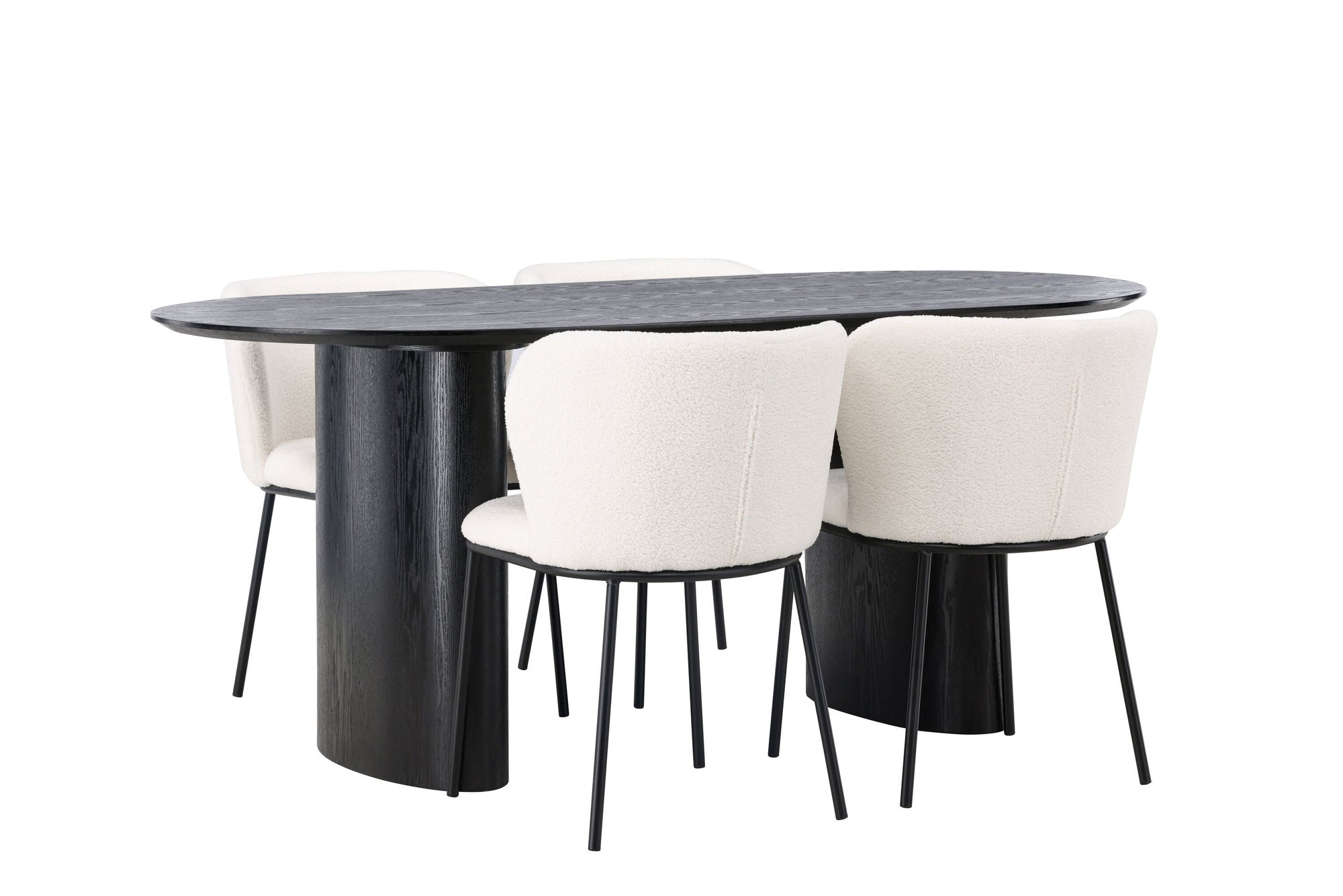 Venture Home Isolde spisebord 180*75 - Black / Black MDF +Edina Spisebordsstol - Black / White Boucle _4