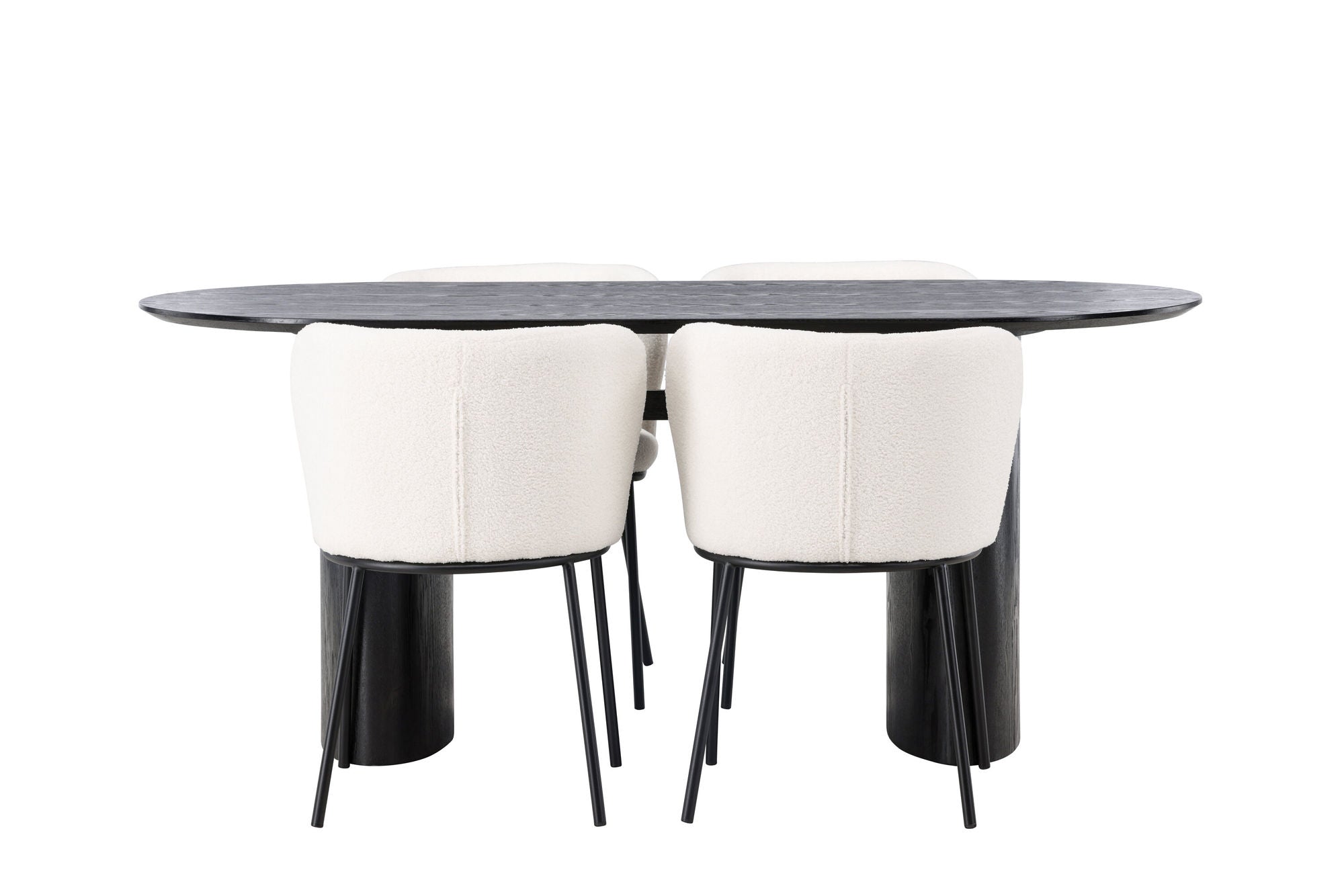 Venture Home Isolde spisebord 180*75 - Black / Black MDF +Edina Spisebordsstol - Black / White Boucle _4
