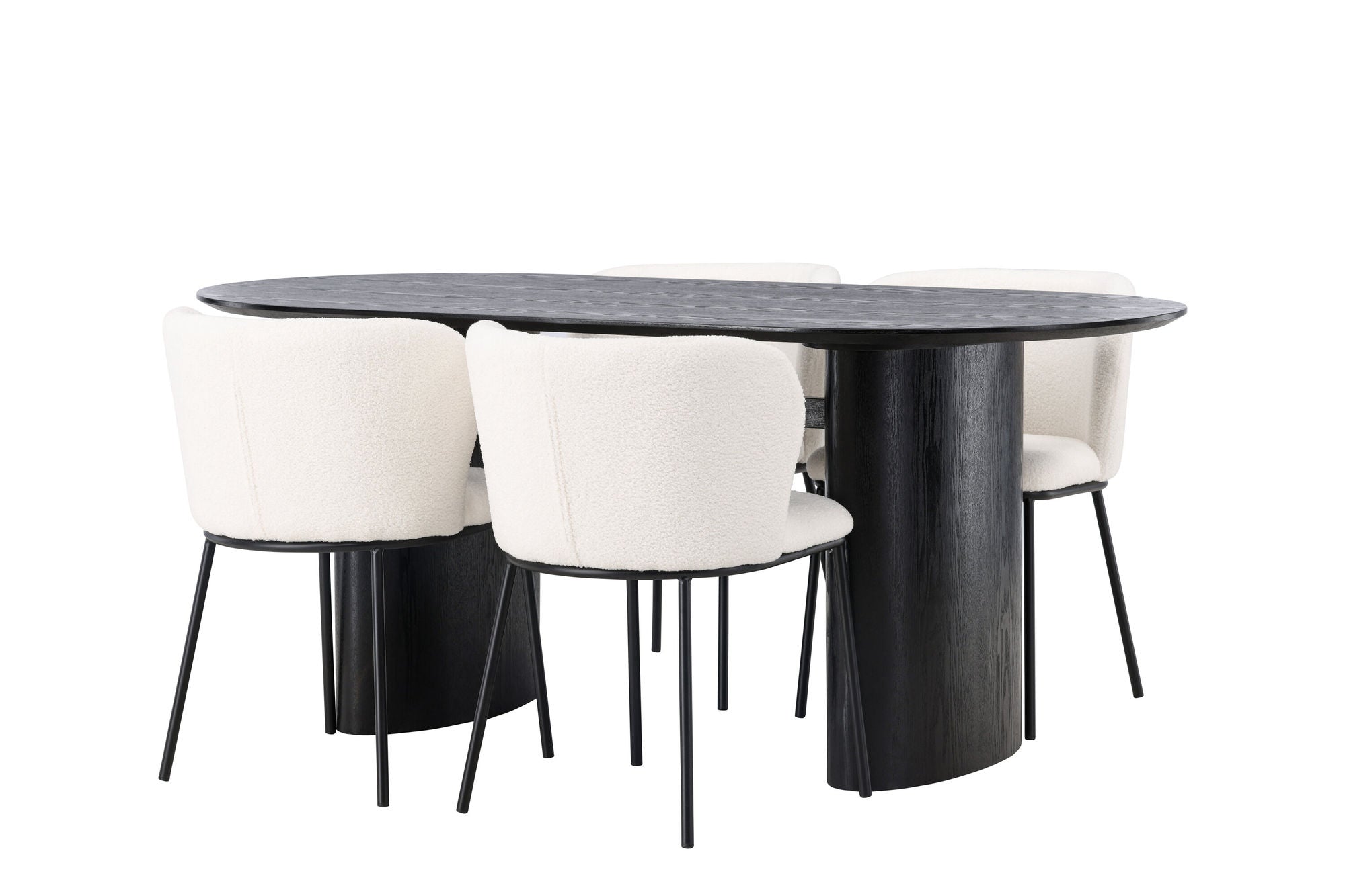 Venture Home Isolde spisebord 180*75 - Black / Black MDF +Edina Spisebordsstol - Black / White Boucle _4