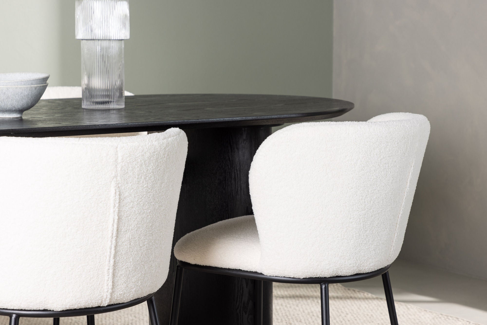Venture Home Isolde spisebord 180*75 - Black / Black MDF +Edina Spisebordsstol - Black / White Boucle _4