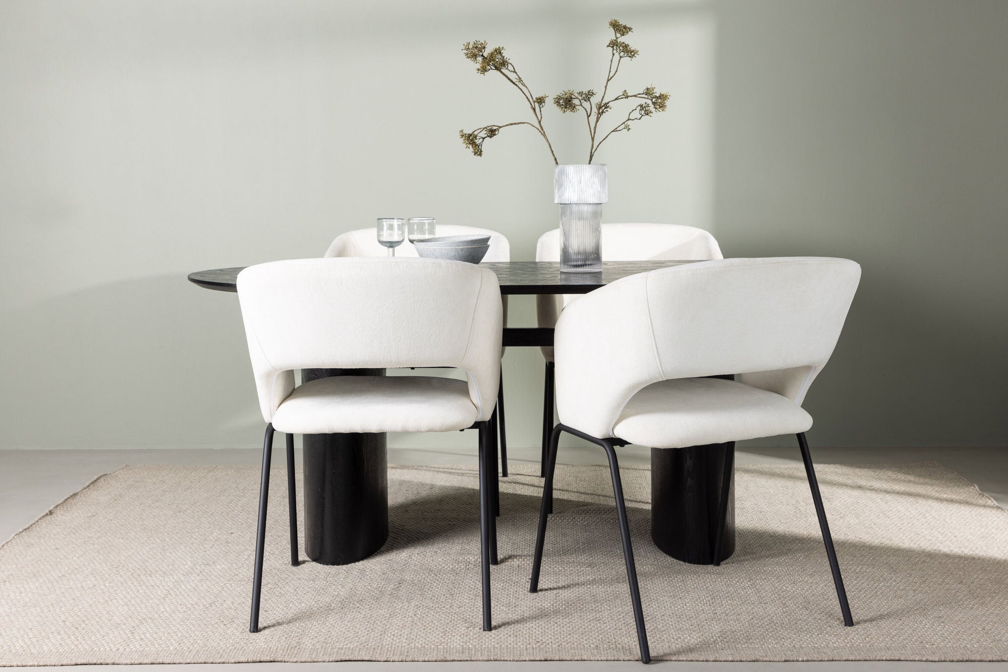 Venture Home Isolde spisebord 180*75 - Black / Black MDF +Day Spisebordsstol - Matte black / White Linen _4