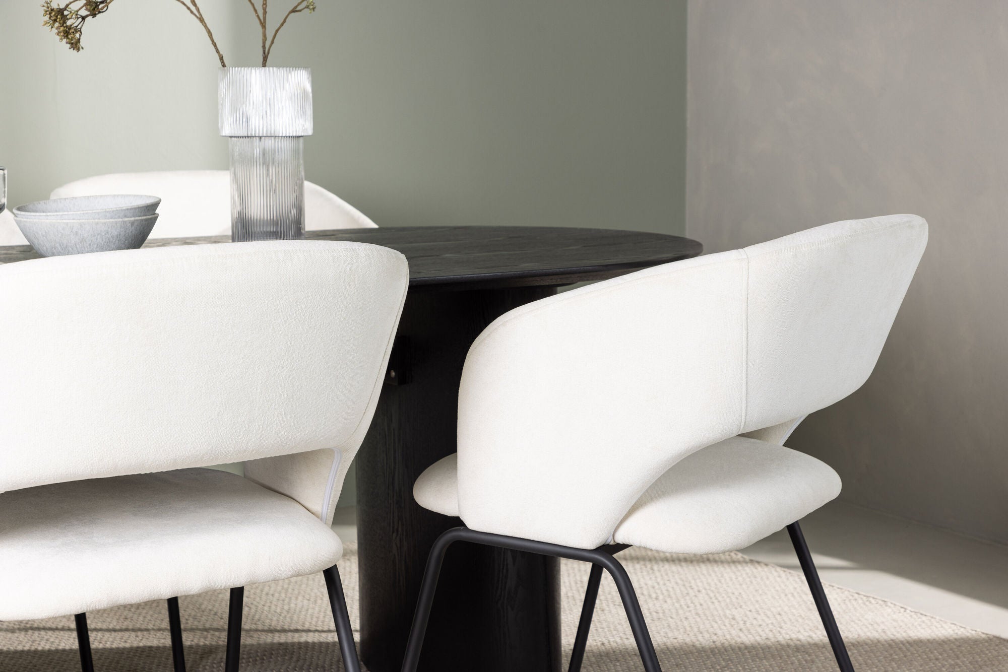 Venture Home Isolde spisebord 180*75 - Black / Black MDF +Day Spisebordsstol - Matte black / White Linen _4