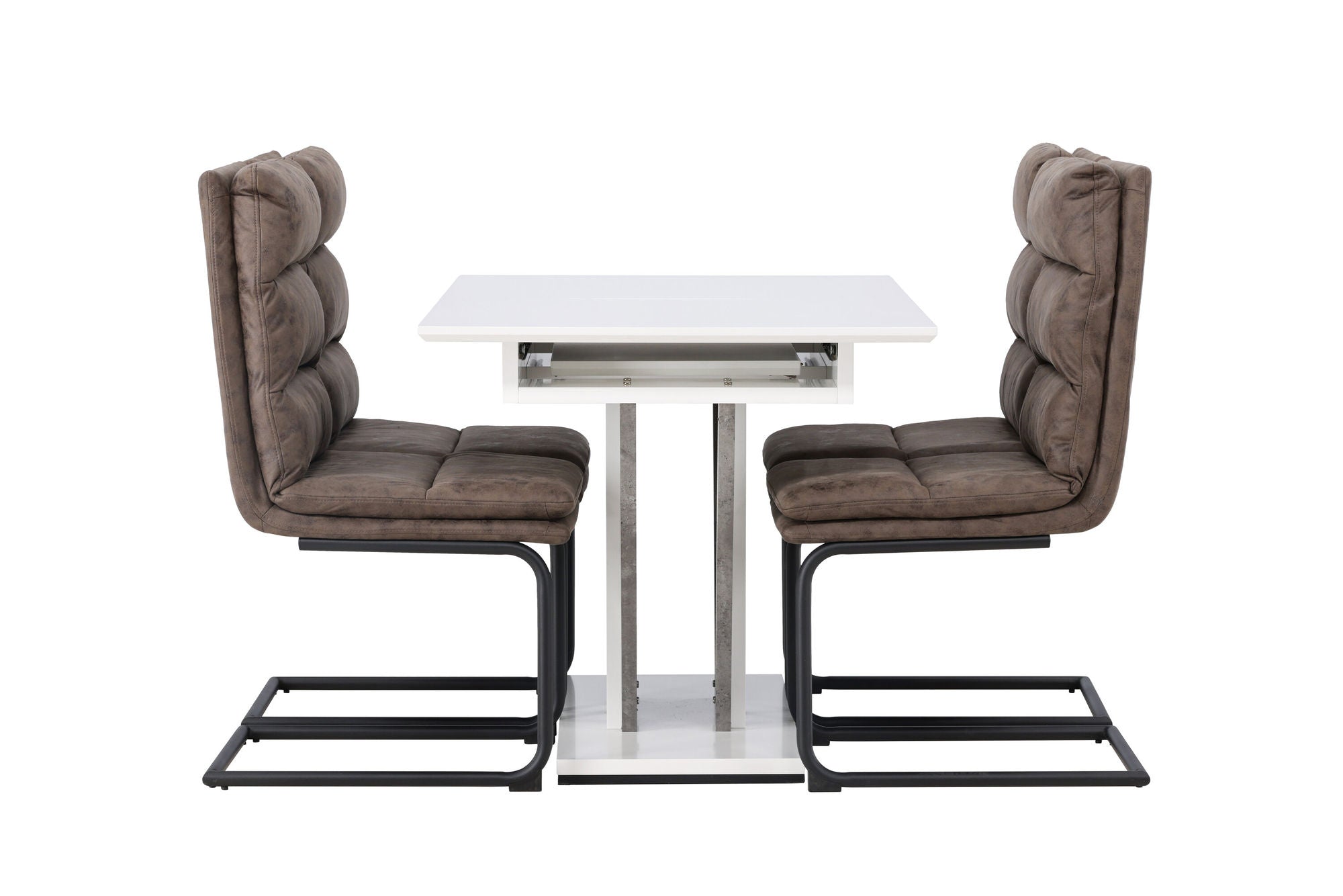 Venture Home Disa spisebord 120/160*80 - White / Grey MDF +Zizo Spisebordsstol - Black / Brown Microfiber fabric _4
