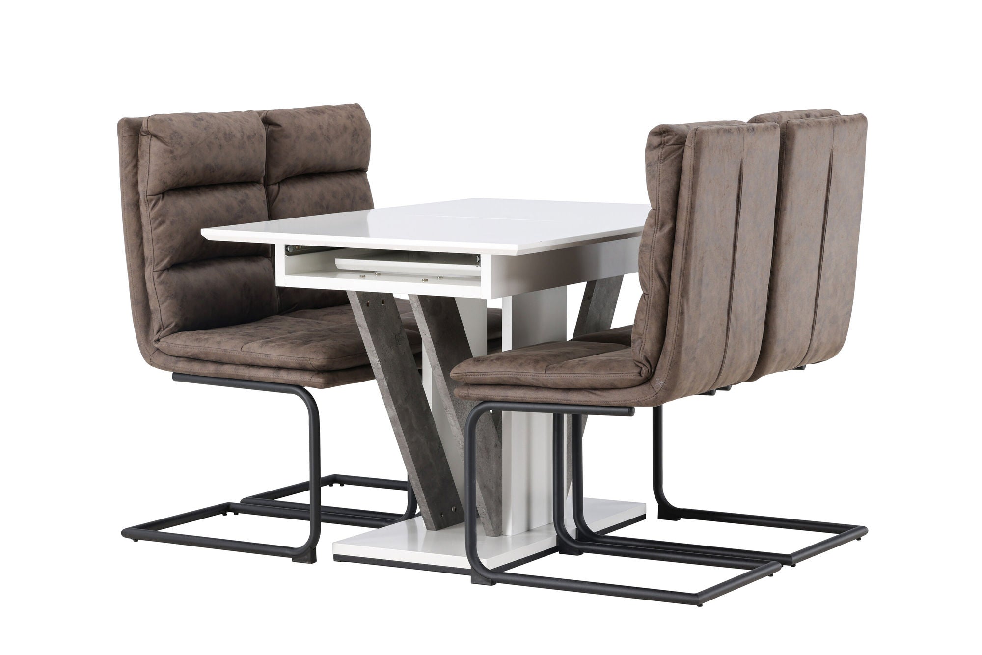 Venture Home Disa spisebord 120/160*80 - White / Grey MDF +Zizo Spisebordsstol - Black / Brown Microfiber fabric _4