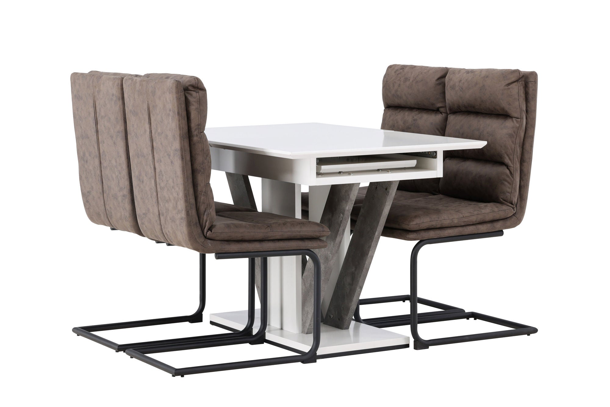 Venture Home Disa spisebord 120/160*80 - White / Grey MDF +Zizo Spisebordsstol - Black / Brown Microfiber fabric _4
