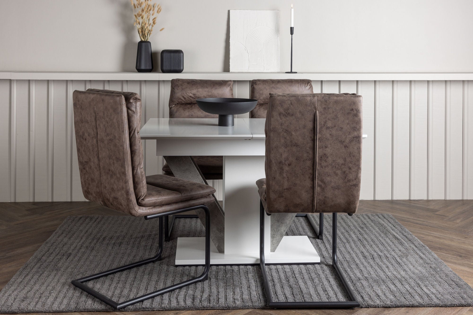 Venture Home Disa spisebord 120/160*80 - White / Grey MDF +Zizo Spisebordsstol - Black / Brown Microfiber fabric _4