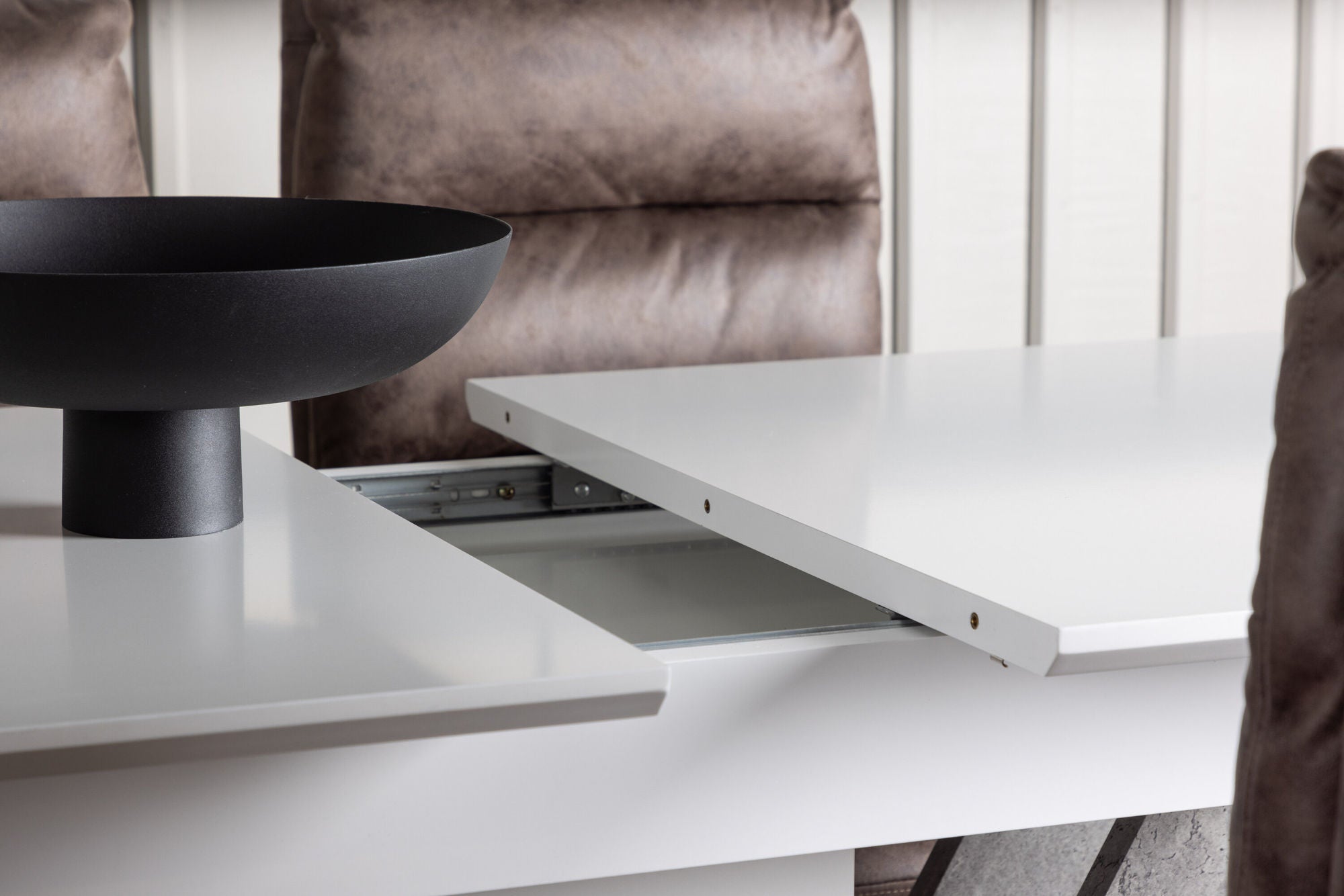 Venture Home Disa spisebord 120/160*80 - White / Grey MDF +Zizo Spisebordsstol - Black / Brown Microfiber fabric _4