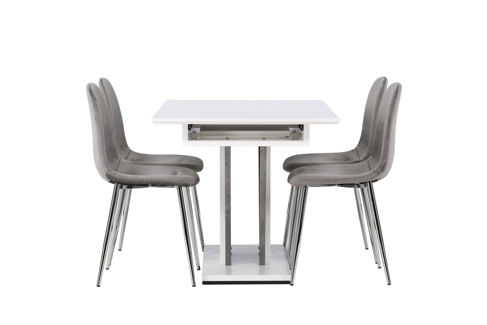 Venture Home Disa spisebord 120/160*80 - White / Grey MDF +Eva Spisebordsstol - Light grey / Light grey Velvet _4