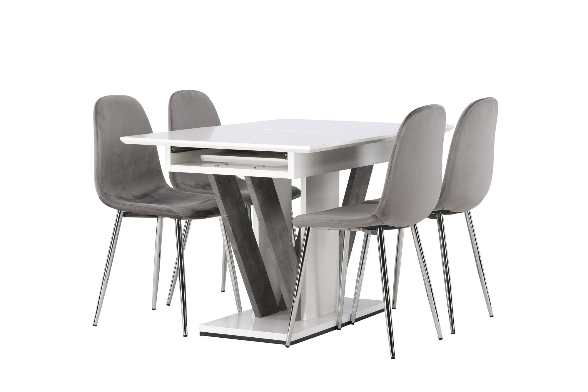 Venture Home Disa spisebord 120/160*80 - White / Grey MDF +Eva Spisebordsstol - Light grey / Light grey Velvet _4