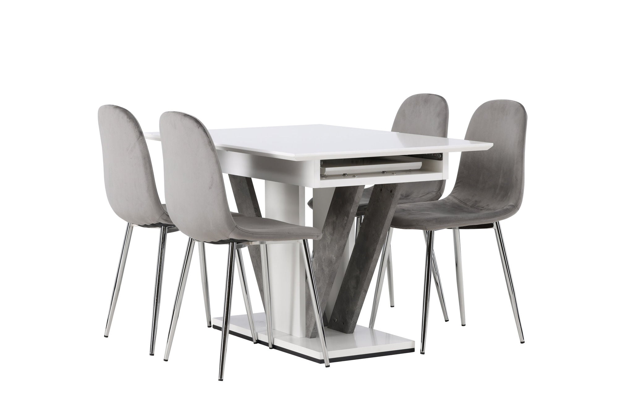 Venture Home Disa spisebord 120/160*80 - White / Grey MDF +Eva Spisebordsstol - Light grey / Light grey Velvet _4