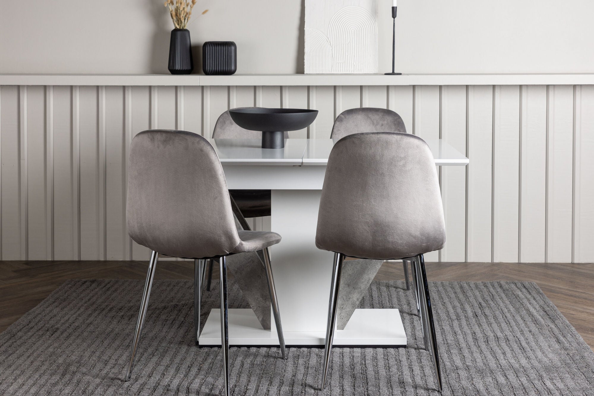 Venture Home Disa spisebord 120/160*80 - White / Grey MDF +Eva Spisebordsstol - Light grey / Light grey Velvet _4