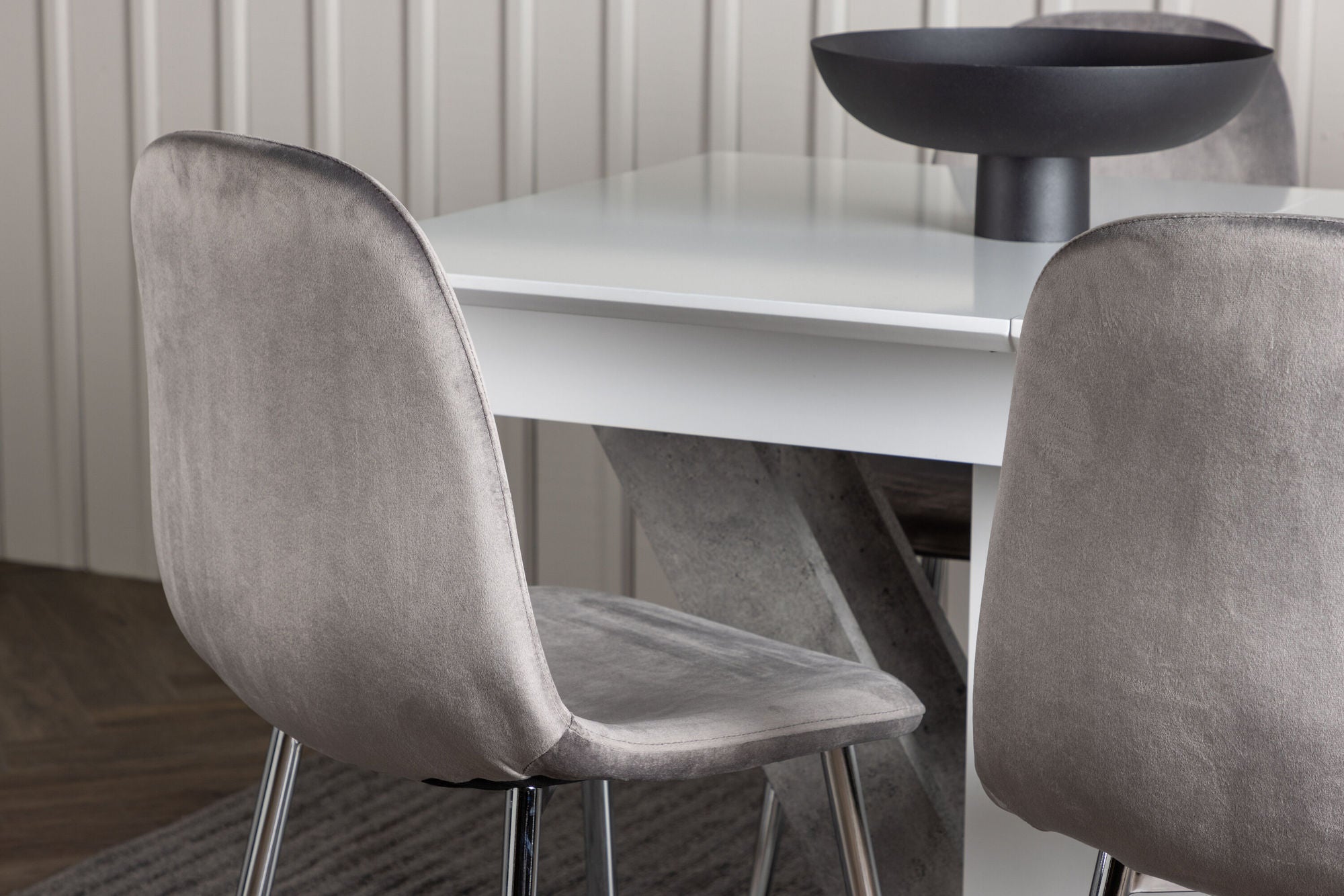Venture Home Disa spisebord 120/160*80 - White / Grey MDF +Eva Spisebordsstol - Light grey / Light grey Velvet _4