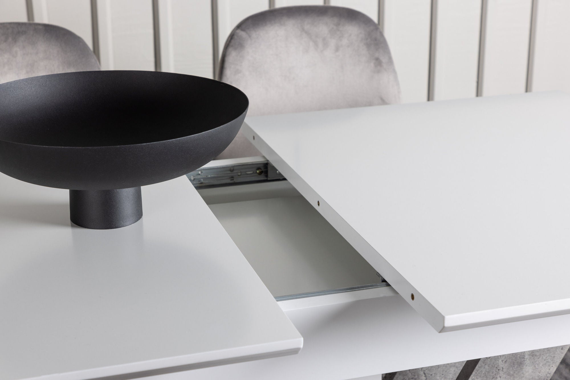 Venture Home Disa spisebord 120/160*80 - White / Grey MDF +Eva Spisebordsstol - Light grey / Light grey Velvet _4