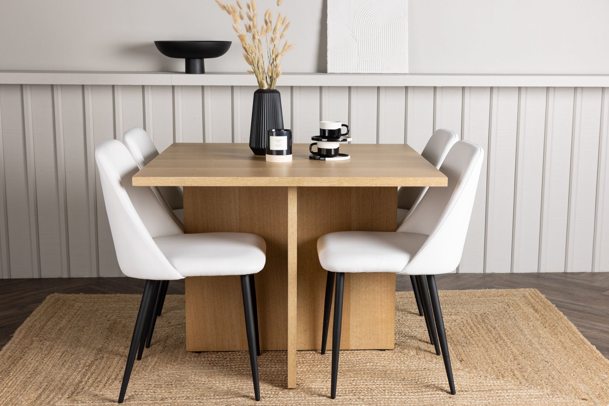 Venture Home Leo spisebord 100*75 - Oaklook / Oaklook MDF +Night Spisebordsstol - Black / White PU _4