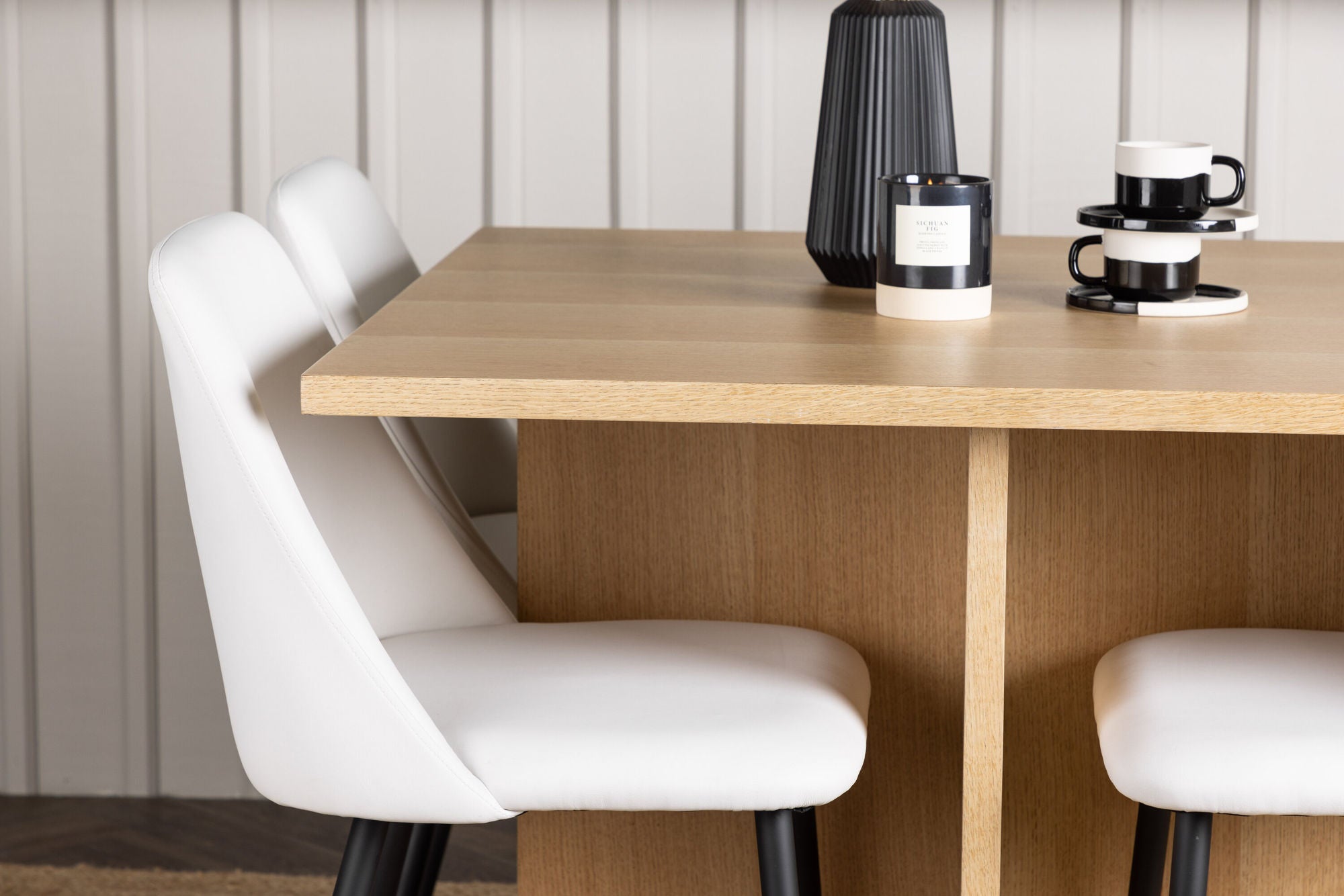 Venture Home Leo spisebord 100*75 - Oaklook / Oaklook MDF +Night Spisebordsstol - Black / White PU _4