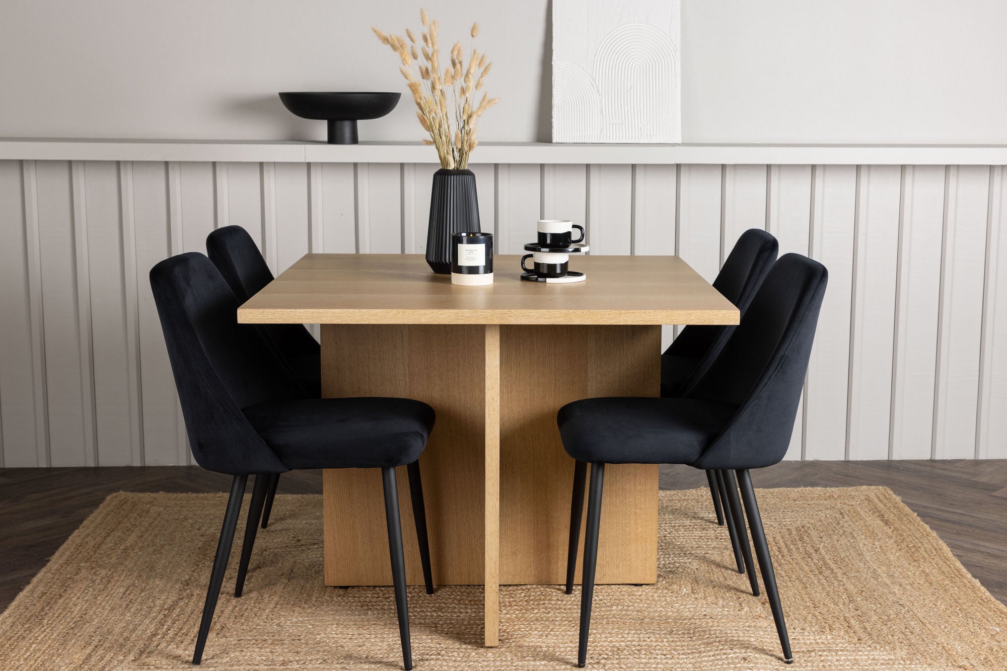 Venture Home Leo spisebord 100*75 - Oaklook / Oaklook MDF +Night Spisebordsstol - Black / Black Velvet _4