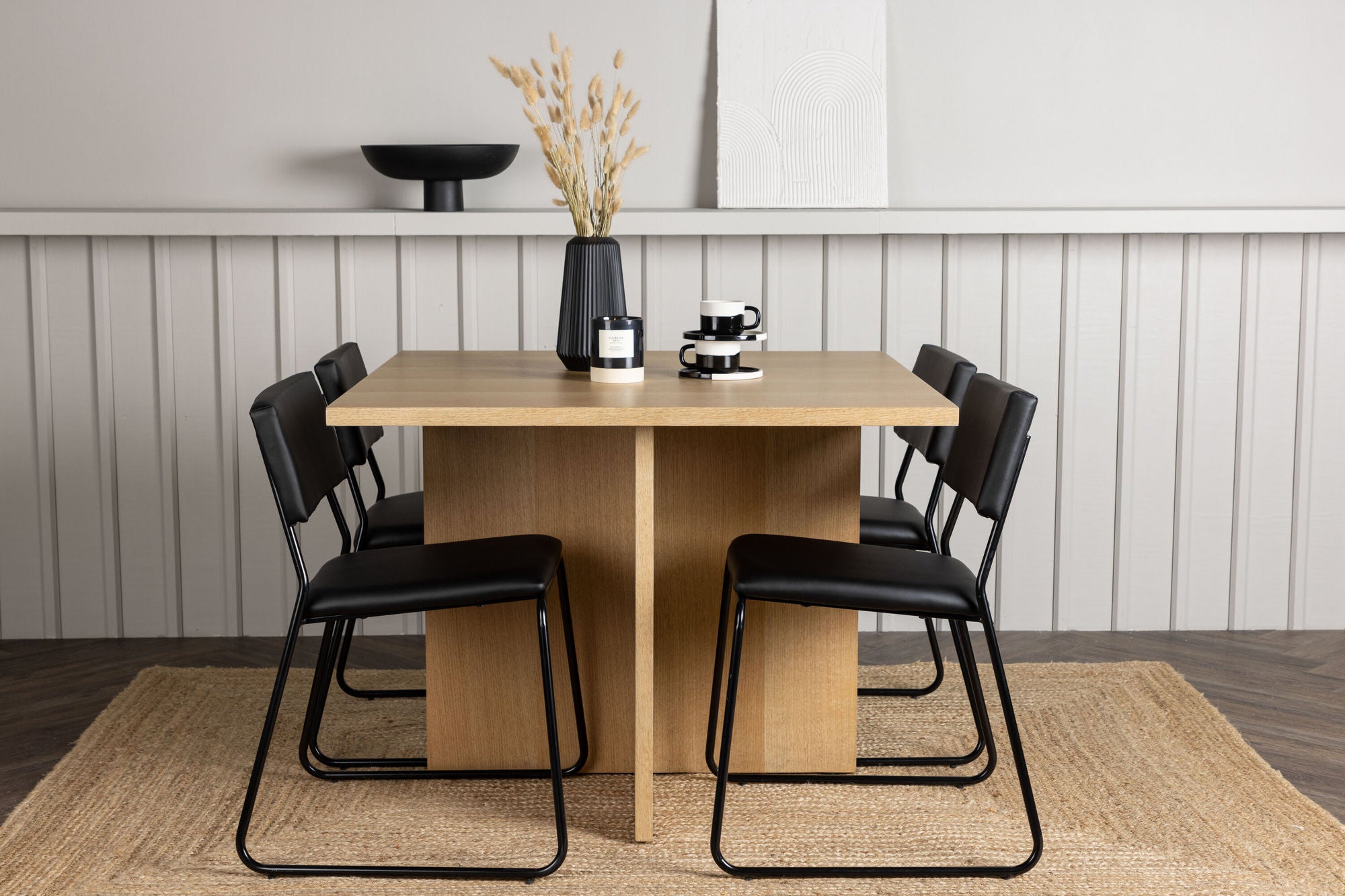 Venture Home Leo spisebord 100*75 - Oaklook / Oaklook MDF +Kenth stol - Black / Black PU _4