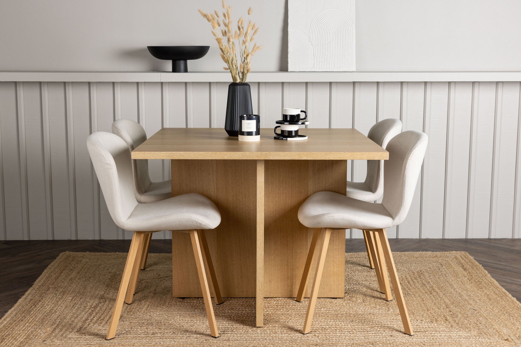Venture Home Leo spisebord 100*75 - Oaklook / Oaklook MDF +Lilja Spisebordsstol - Oaklook / Beige Fabric _4