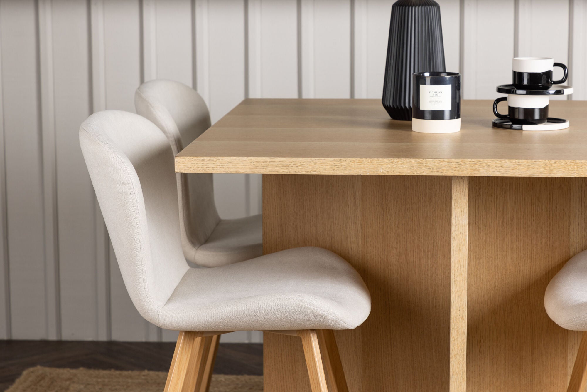 Venture Home Leo spisebord 100*75 - Oaklook / Oaklook MDF +Lilja Spisebordsstol - Oaklook / Beige Fabric _4