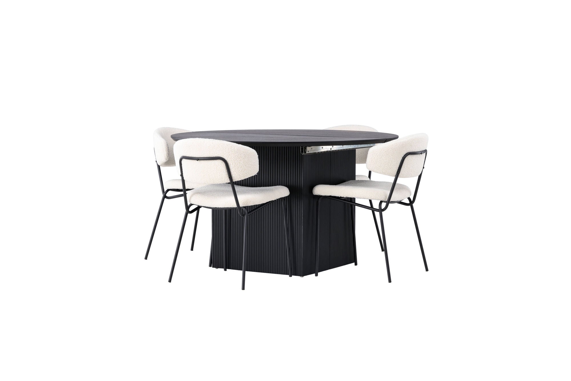 Venture Home Matilda spisebord φ130 - Black / Black MDF with veneer +Chico Spisebordsstol - Black / White Boucle _4