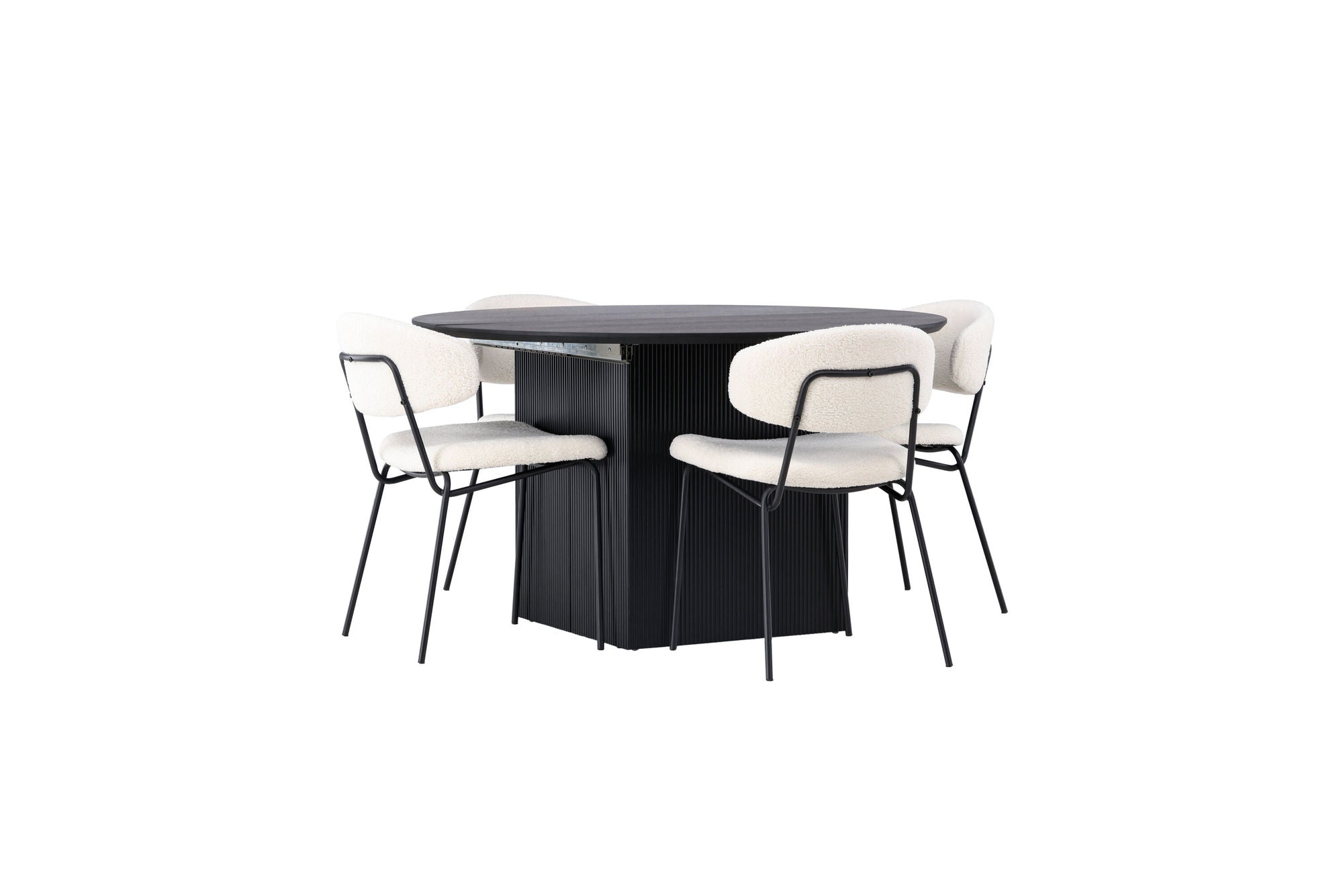 Venture Home Matilda spisebord φ130 - Black / Black MDF with veneer +Chico Spisebordsstol - Black / White Boucle _4