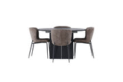 Venture Home Matilda spisebord φ130 - Black / Black MDF with veneer +Modesto Spisebordsstol - Grey / Smoked Black Boucle _4