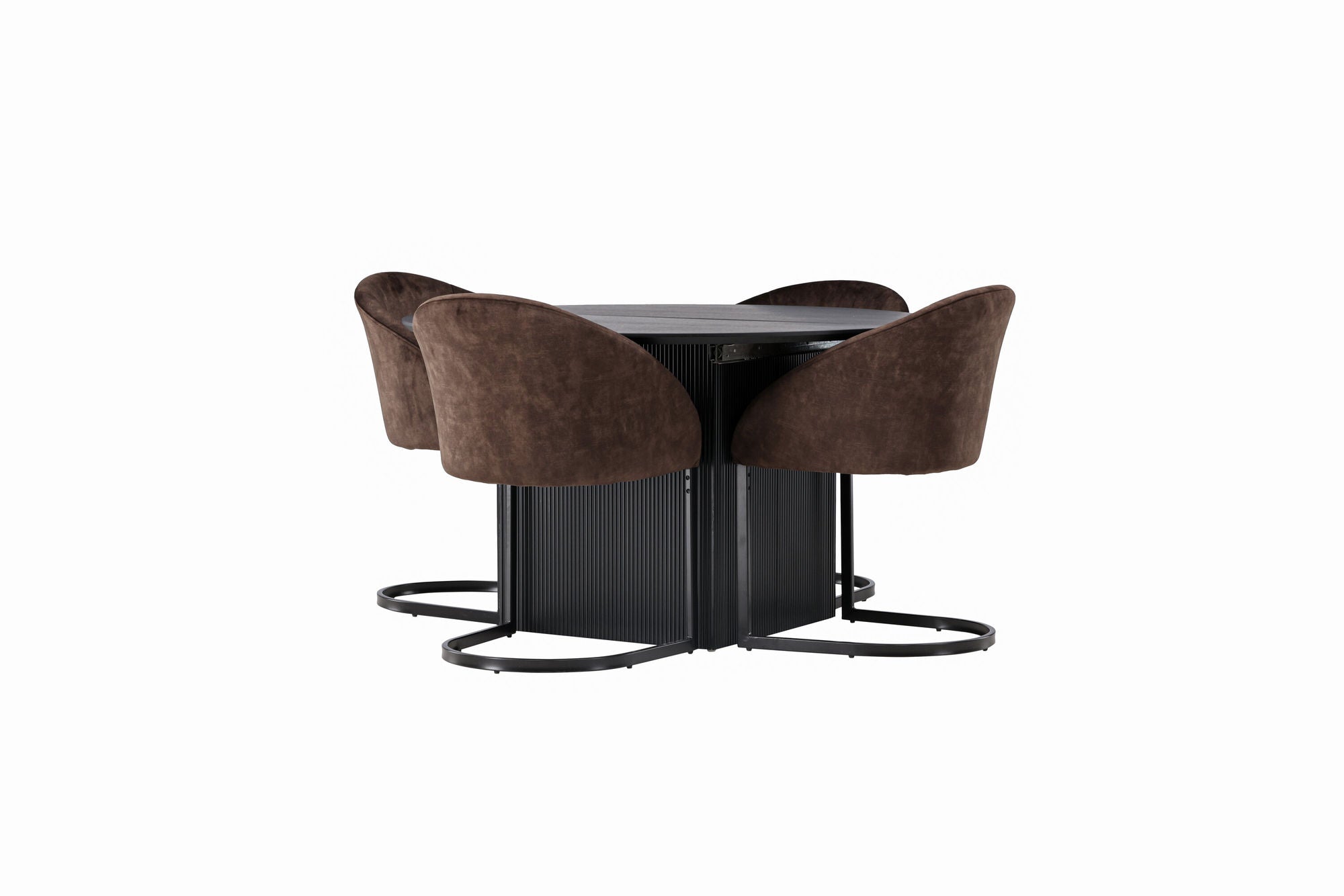 Venture Home Matilda spisebord φ130 - Black / Black MDF with veneer +Evening Spisebordsstol - Matte brown / Brown Fabric _4