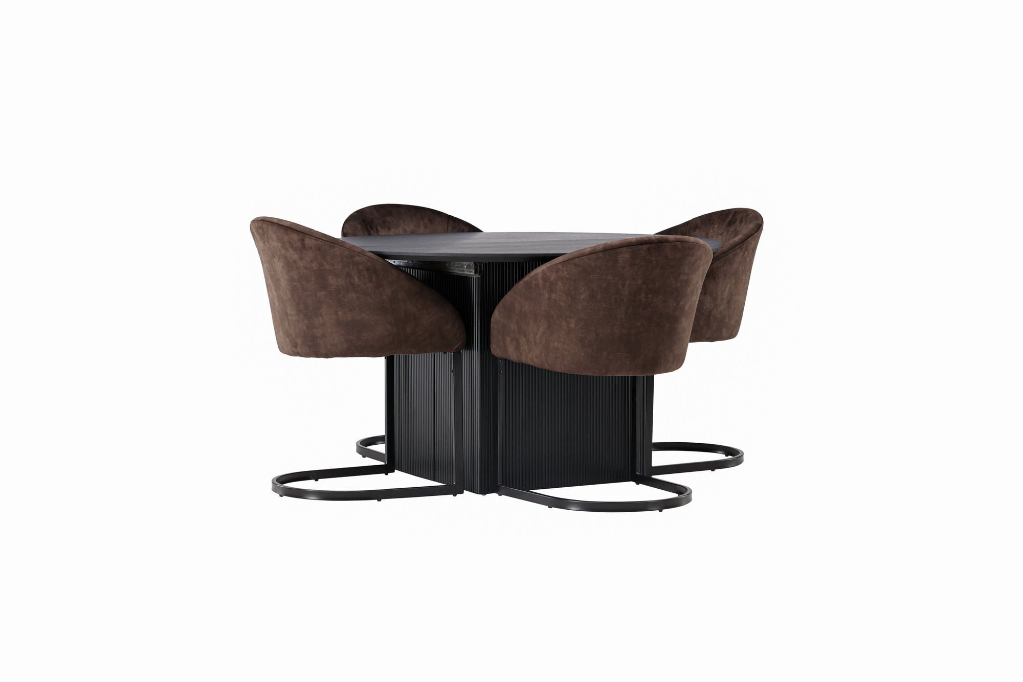 Venture Home Matilda spisebord φ130 - Black / Black MDF with veneer +Evening Spisebordsstol - Matte brown / Brown Fabric _4