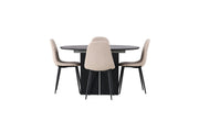 Venture Home Matilda spisebord φ130 - Black / Black MDF with veneer +Polar Spisebordsstol - Black / Beige Boucle _4