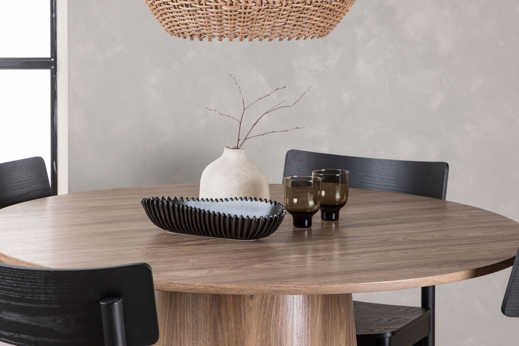 Venture Home Lanzo spisebord φ120 - Natural / Natural MDF +Montros Spisebordsstol - Natural / Natural Rubberwood _4