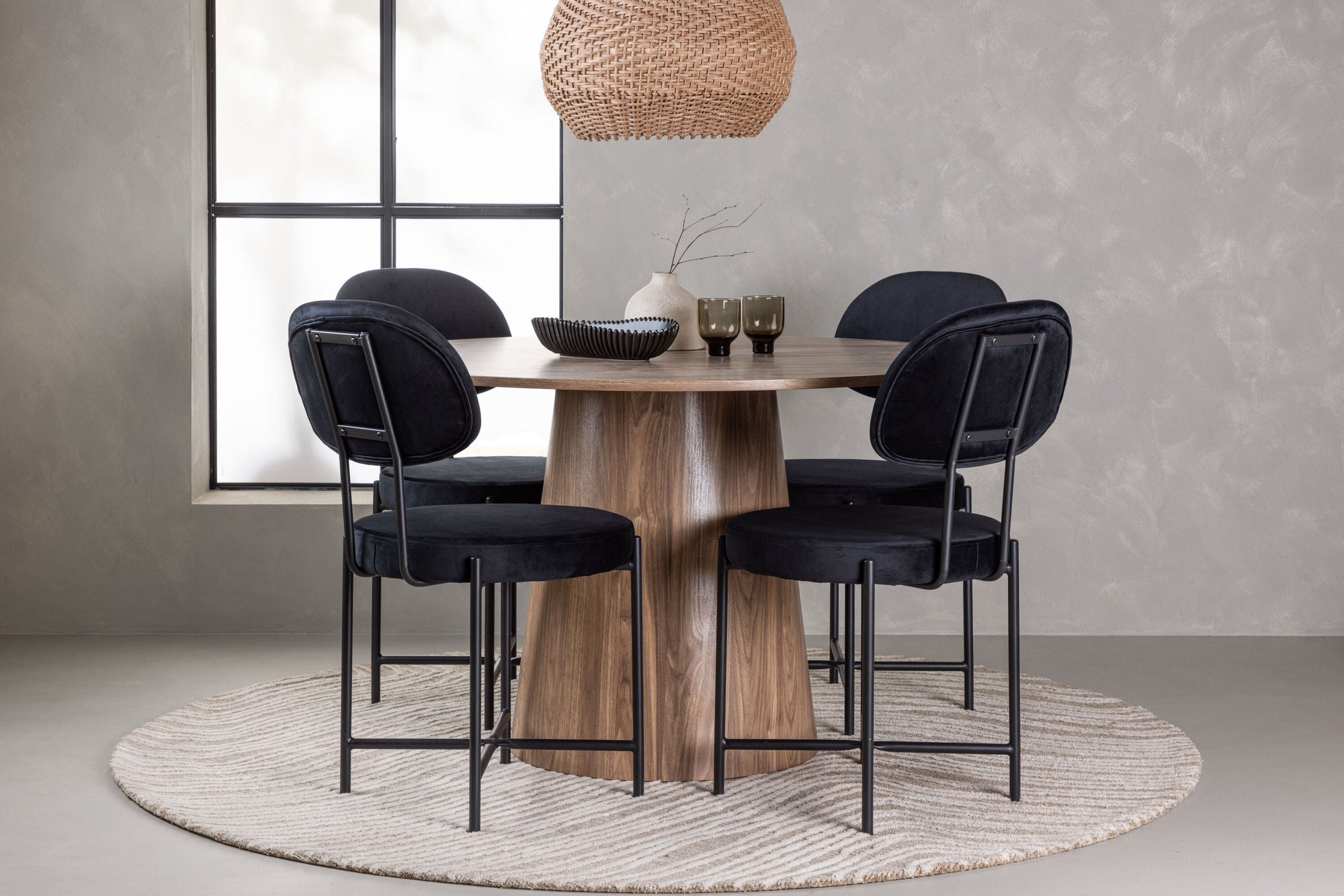 Venture Home Lanzo spisebord φ120 - Natural / Natural MDF +Stella Spisebordsstol - Black / Black Velvet _4
