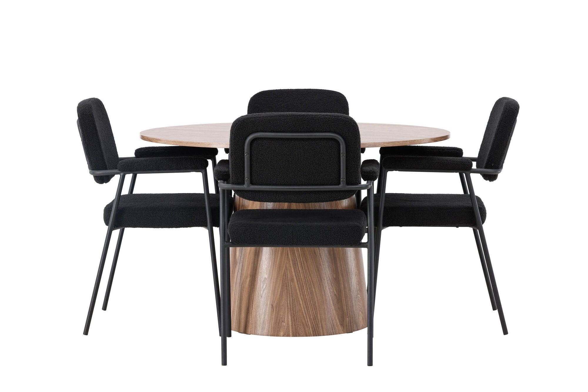 Venture Home Lanzo spisebord φ120 - Natural / Natural MDF +Yesterday Spisebordsstol - Black / Black Boucle _4