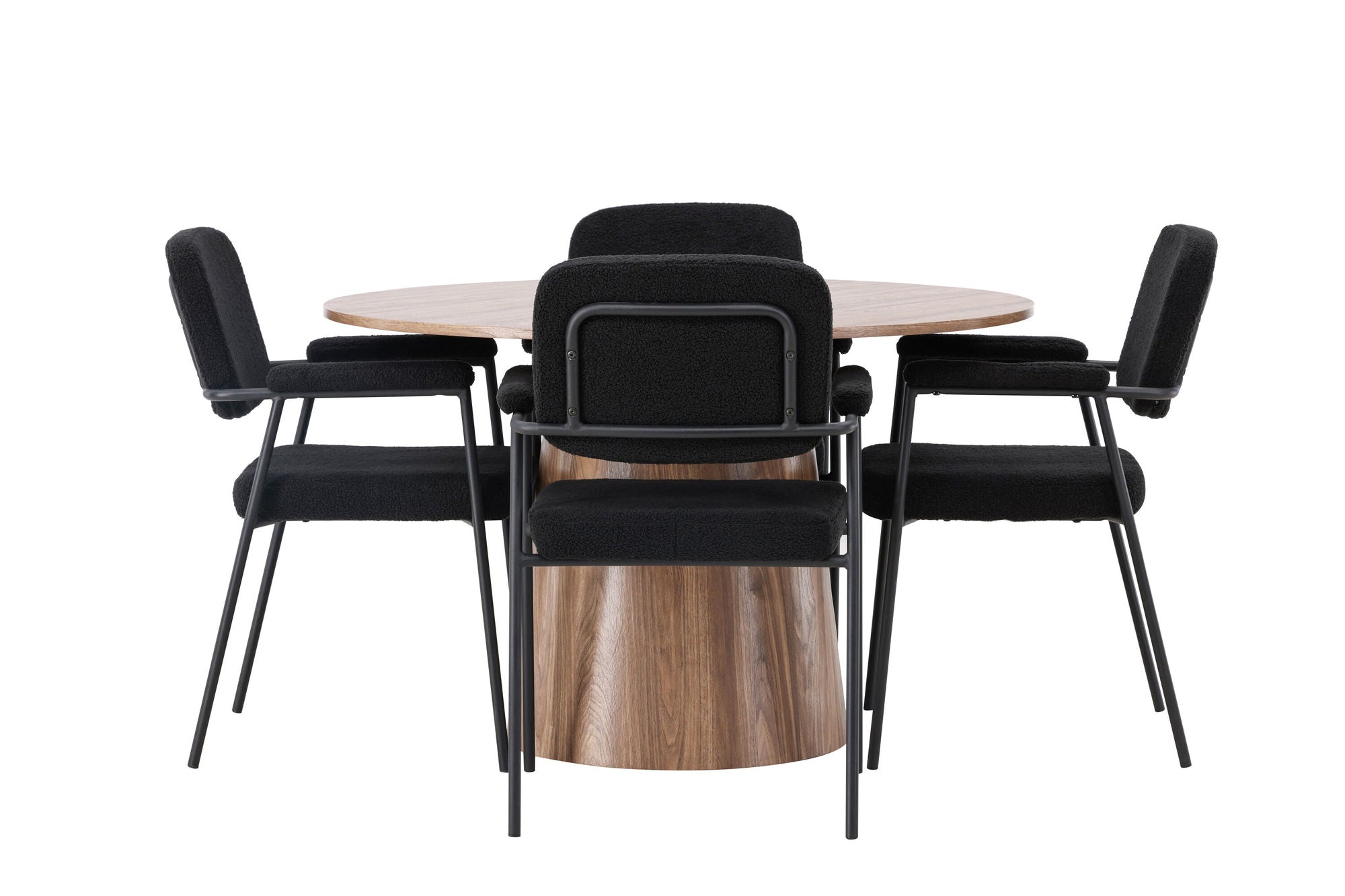 Venture Home Lanzo spisebord φ120 - Natural / Natural MDF +Yesterday Spisebordsstol - Black / Black Boucle _4
