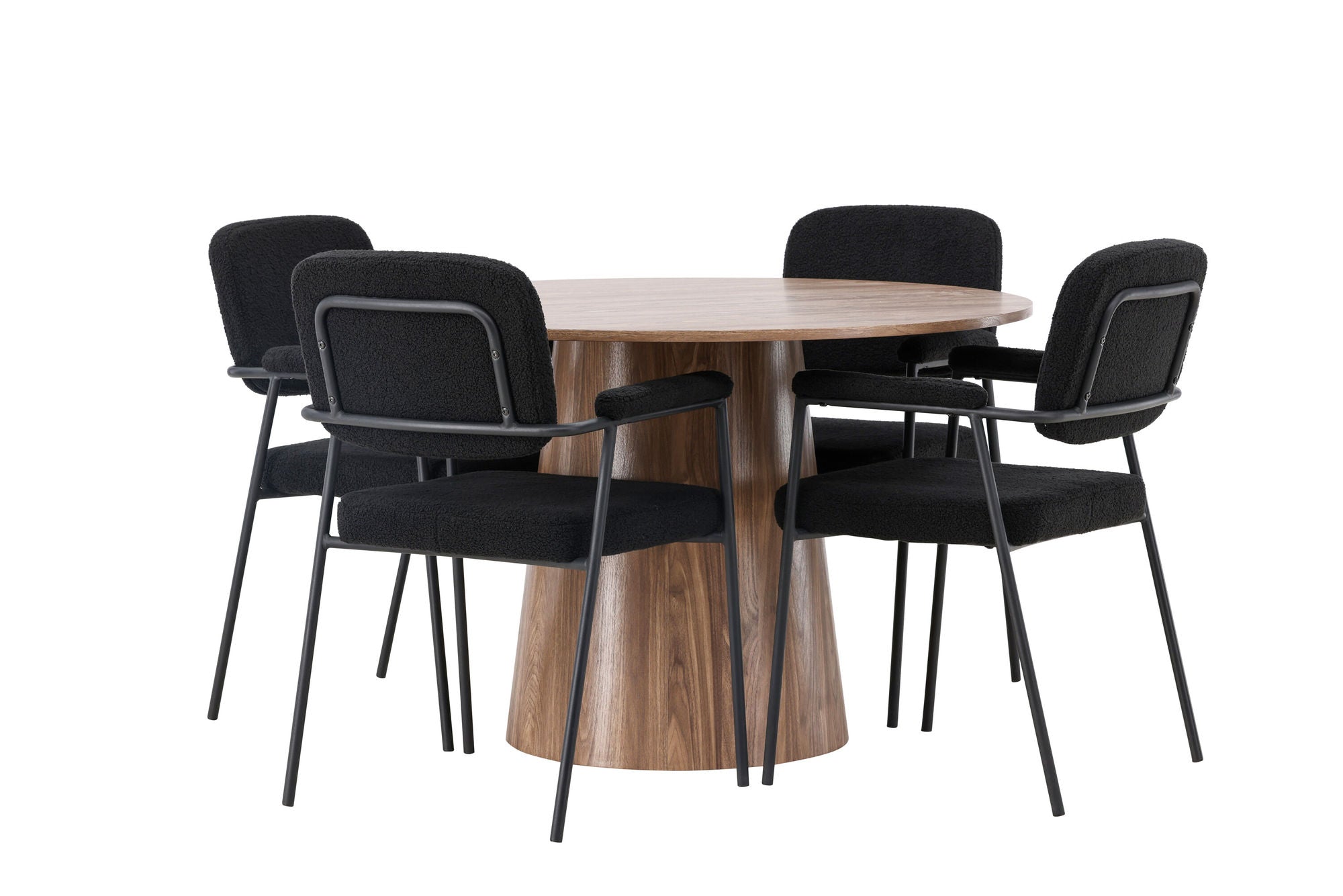 Venture Home Lanzo spisebord φ120 - Natural / Natural MDF +Yesterday Spisebordsstol - Black / Black Boucle _4