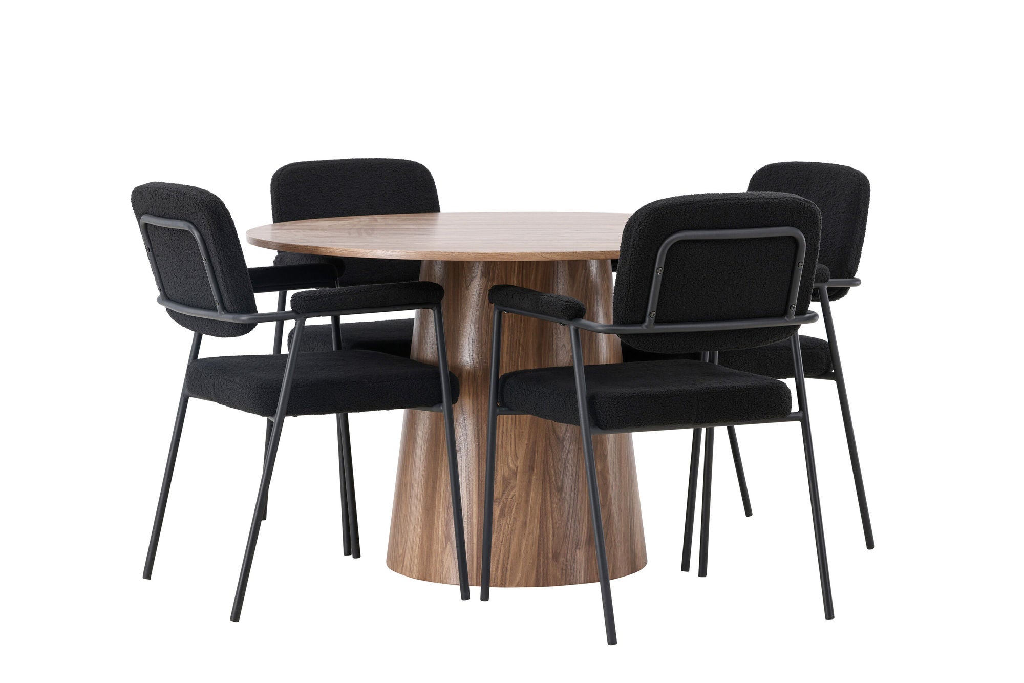 Venture Home Lanzo spisebord φ120 - Natural / Natural MDF +Yesterday Spisebordsstol - Black / Black Boucle _4