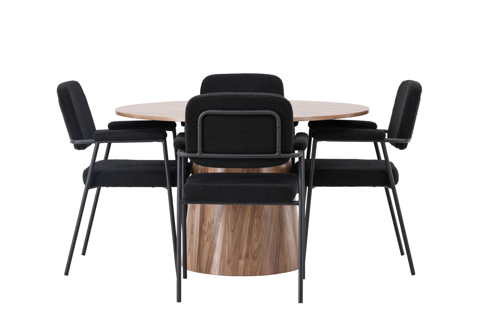 Venture Home Lanzo spisebord φ120 - Natural / Natural MDF +Yesterday Spisebordsstol - Black / Black Boucle _4