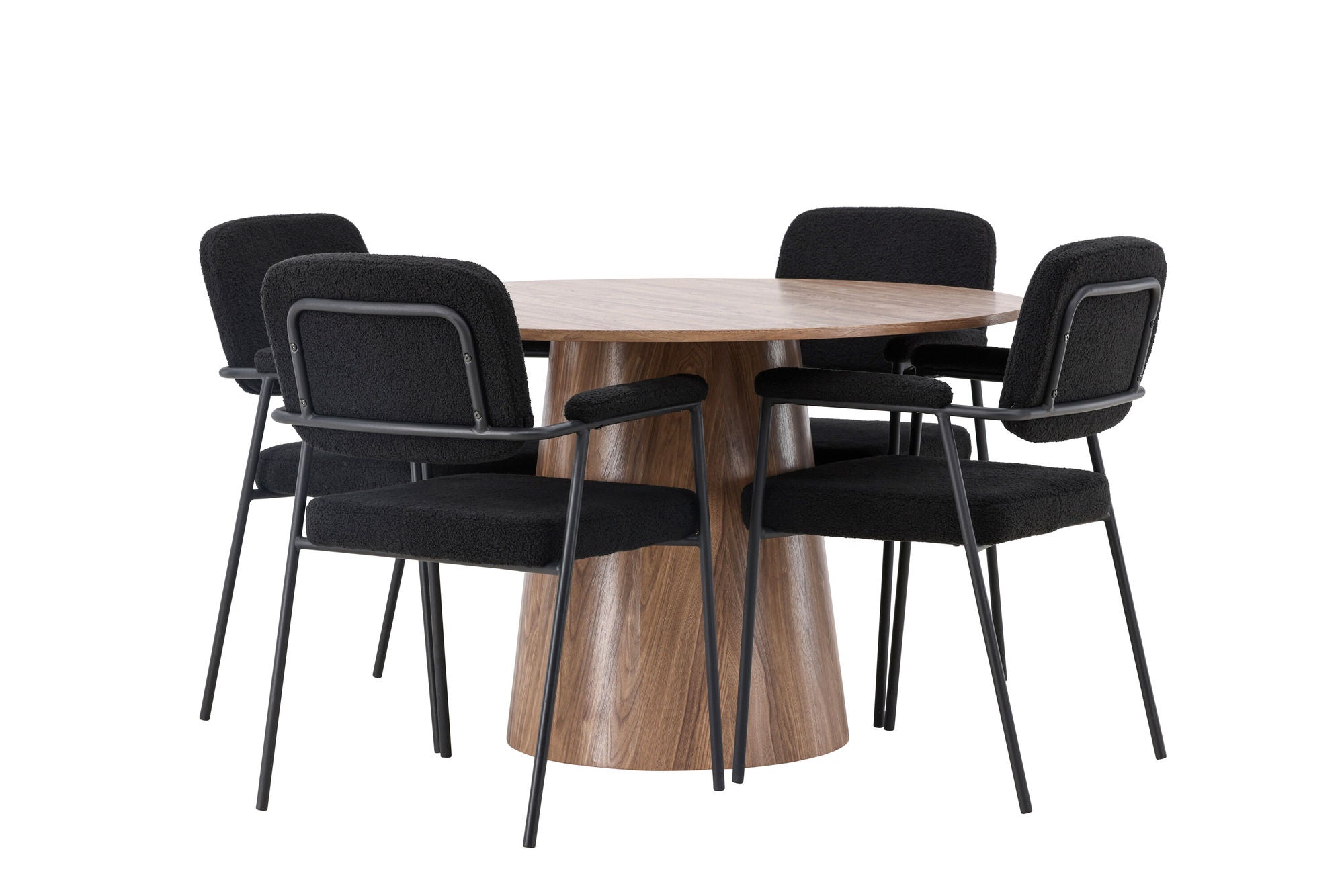 Venture Home Lanzo spisebord φ120 - Natural / Natural MDF +Yesterday Spisebordsstol - Black / Black Boucle _4