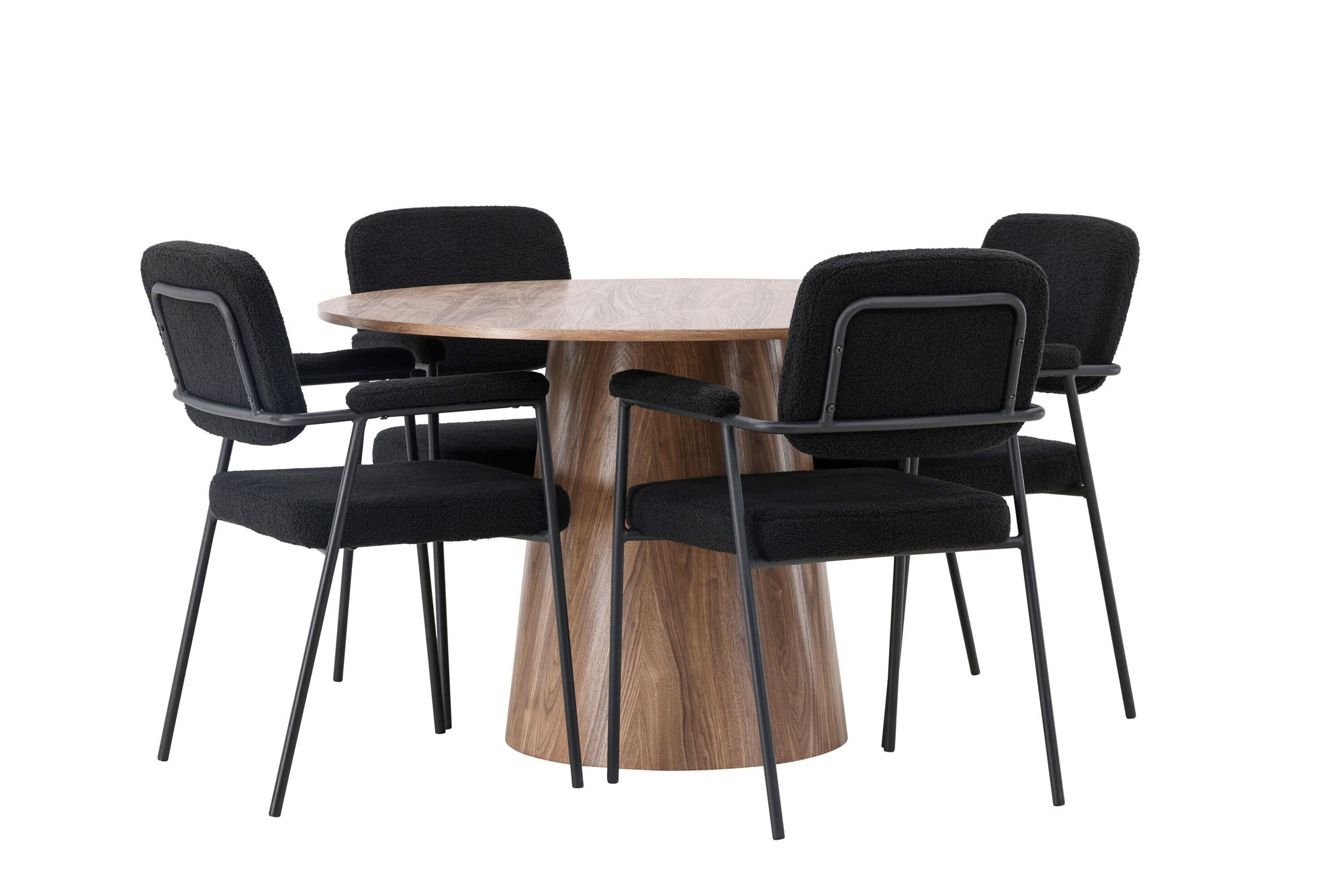 Venture Home Lanzo spisebord φ120 - Natural / Natural MDF +Yesterday Spisebordsstol - Black / Black Boucle _4